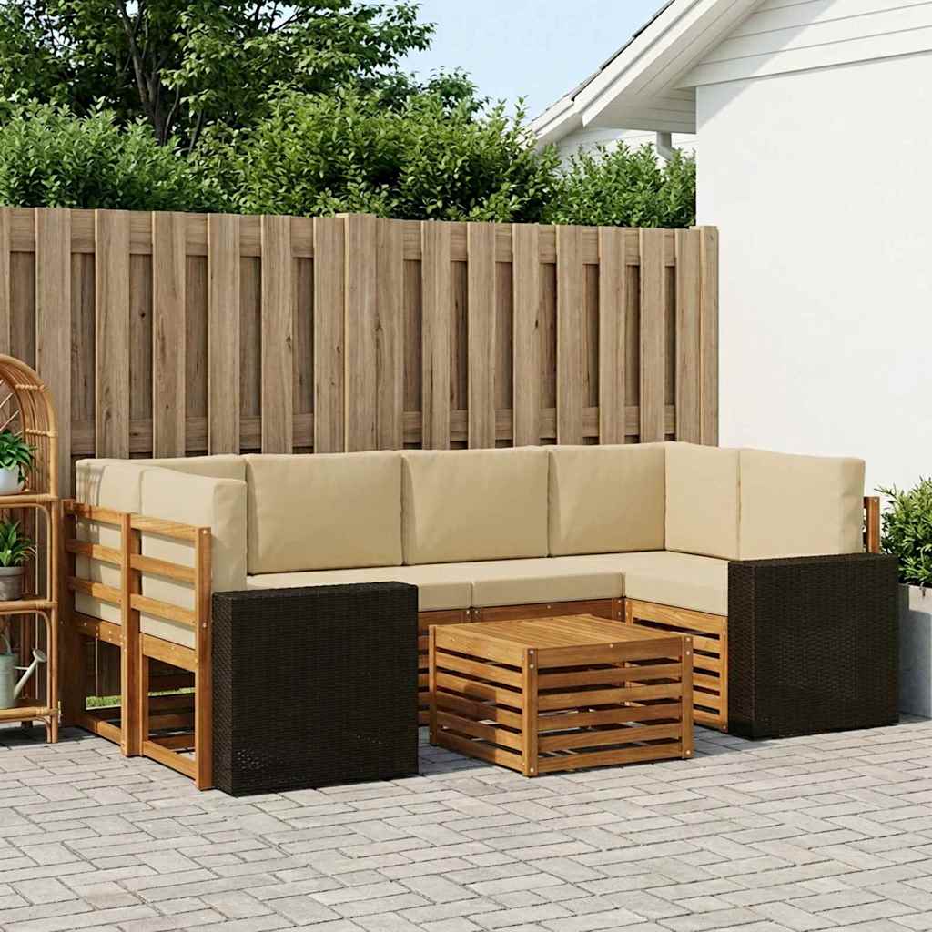 Set vanjskih sofa 7 kom. Prirodna i bež Čvrsto drvo akacije