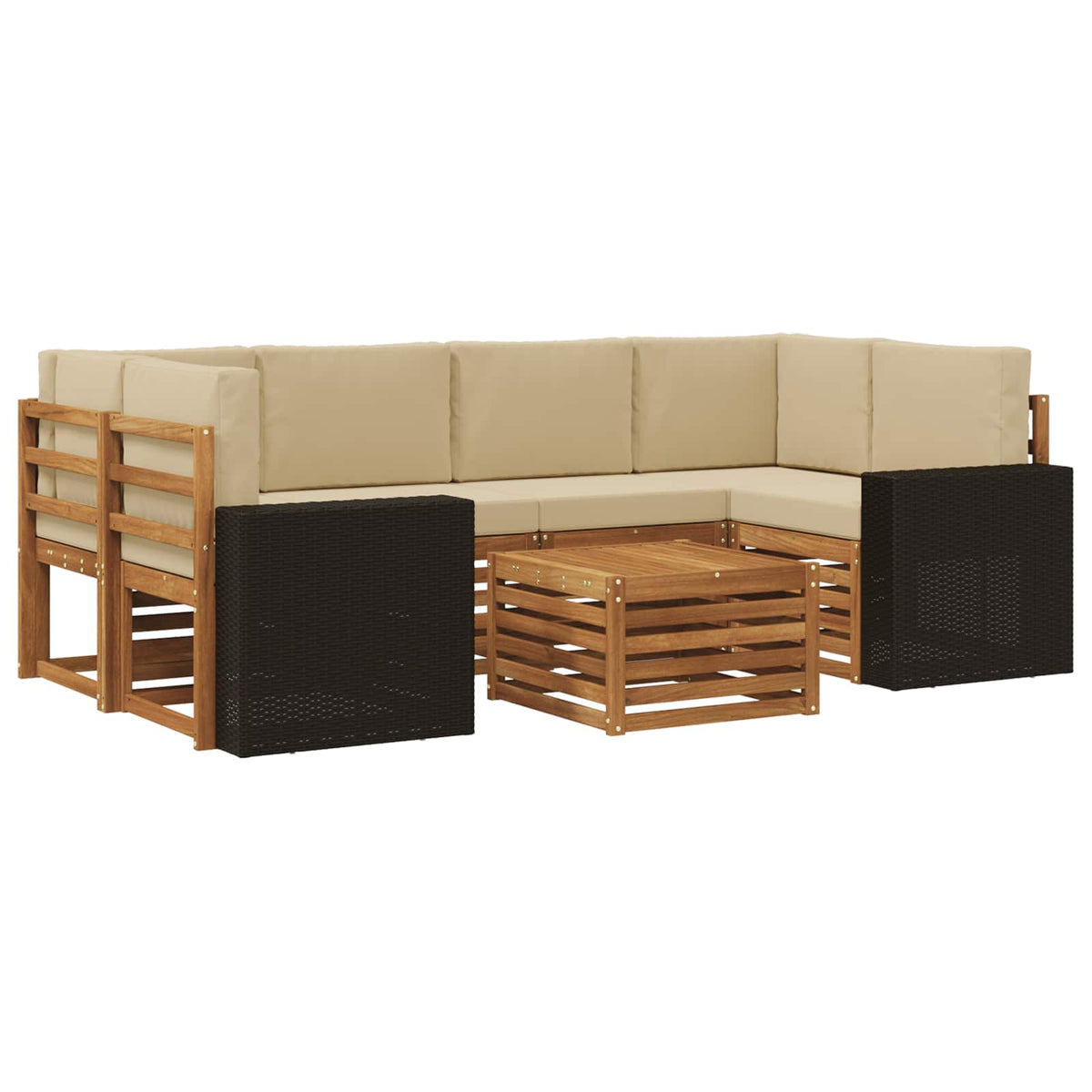 Set vanjskih sofa 7 kom. Prirodna i bež Čvrsto drvo akacije