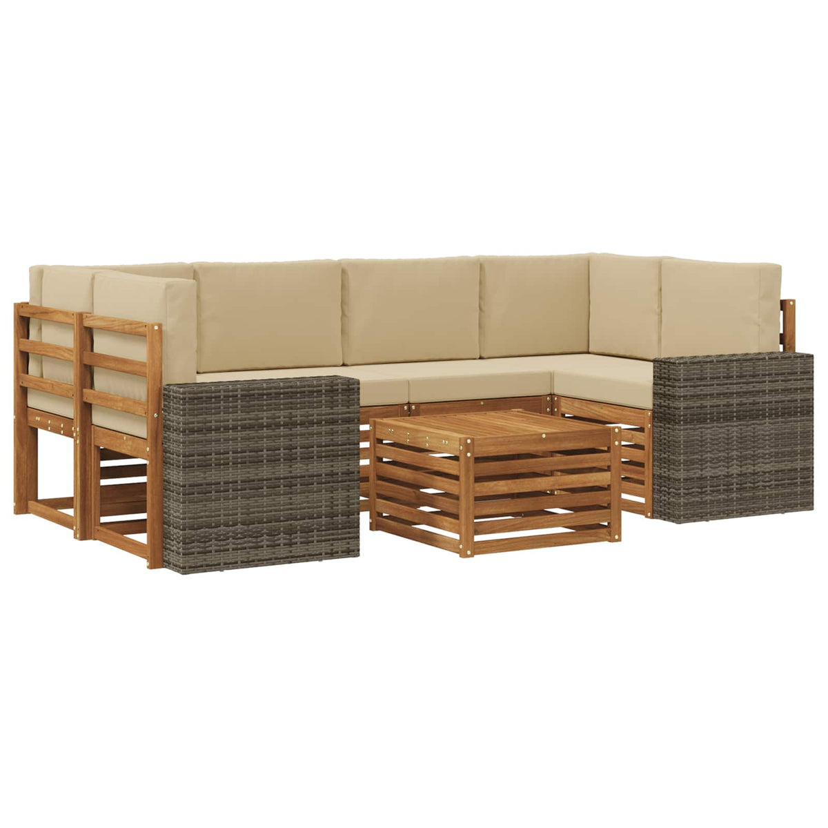 Set vanjskih sofa 7 kom. Prirodna i bež Čvrsto drvo akacije
