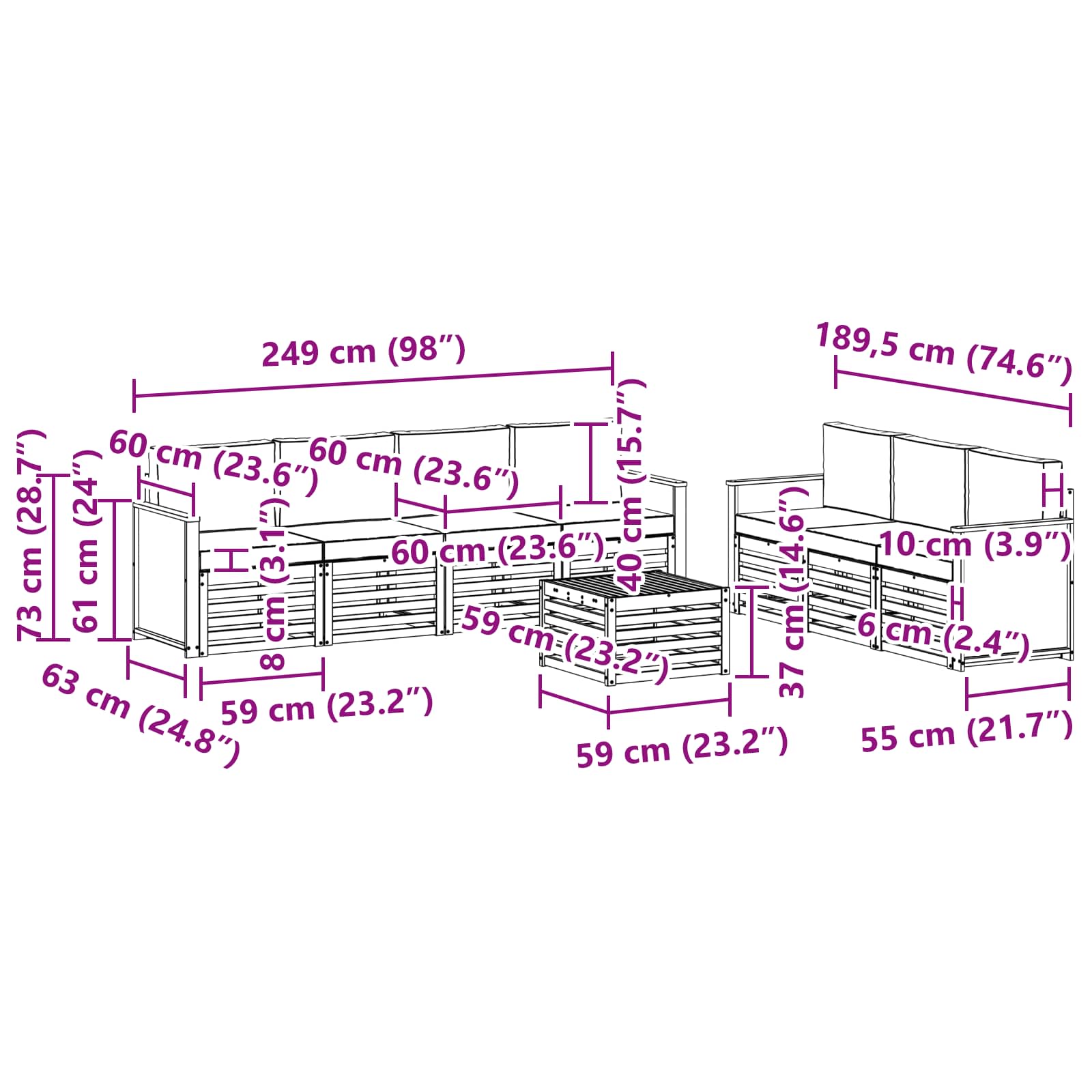 Setovi sofa s jastukom 8 pcs Čvrsto drvo akacije
