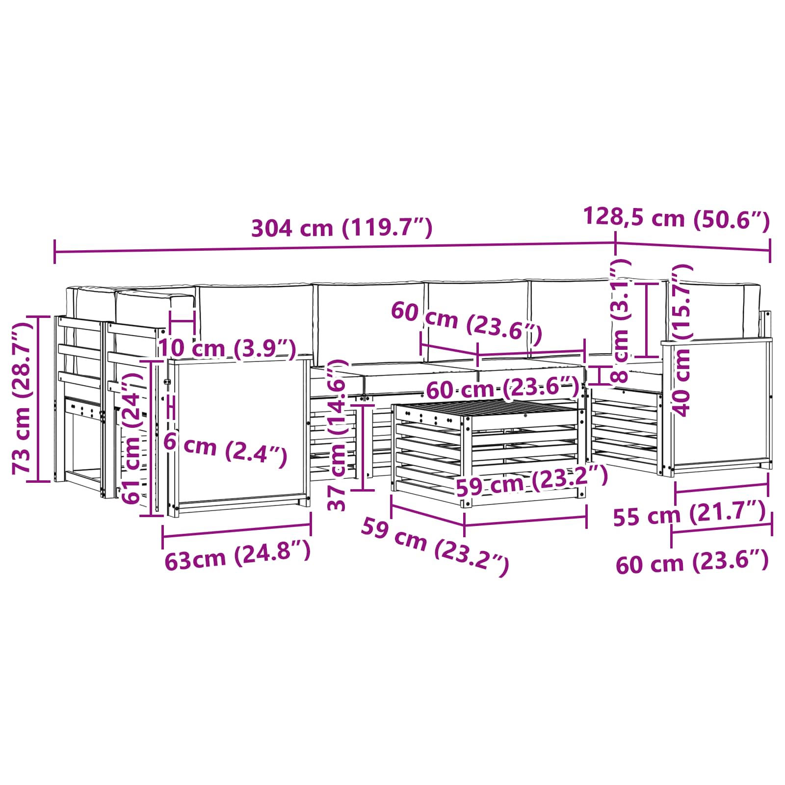 Set vanjskih sofa 8 pcs Prirodna i antracit Čvrsto drvo akacije