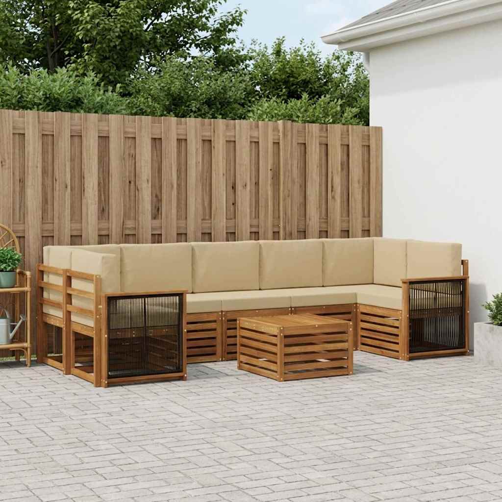 Set vanjskih sofa 8 kom. Prirodna i bež Čvrsto drvo akacije