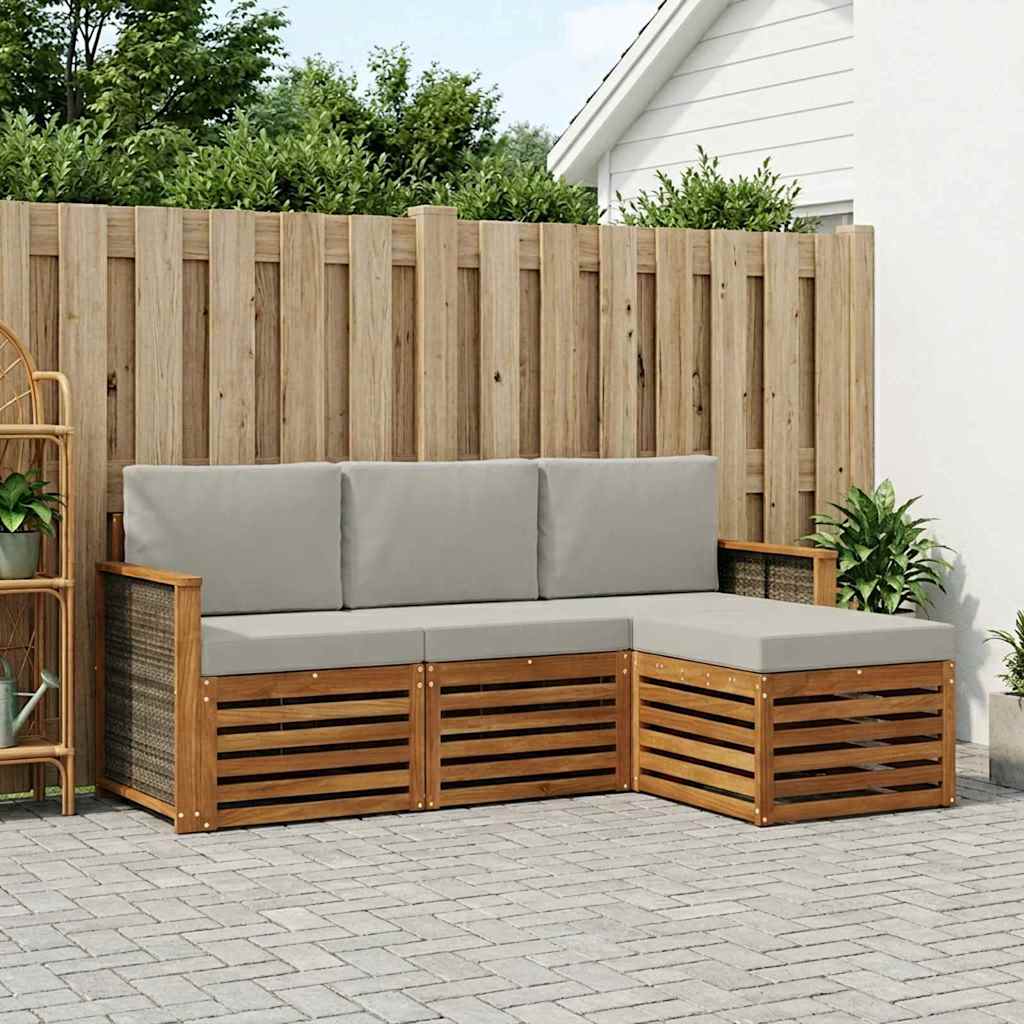 Set vanjskih sofa s jastukom 4 pcs Prirodna i svjetlosiva