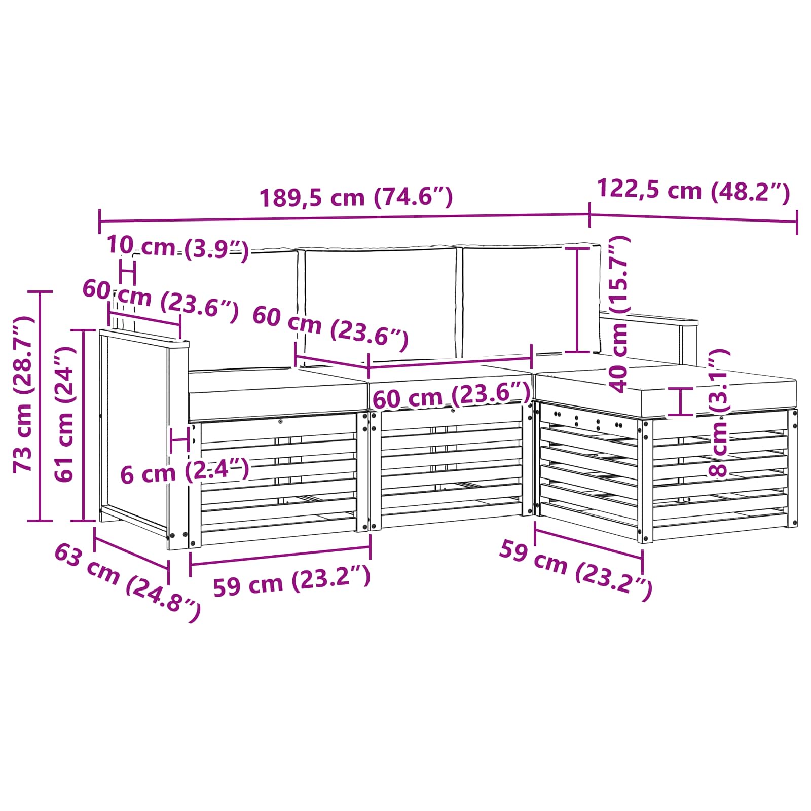 Set vanjskih sofa s jastukom 4 pcs Prirodna i svjetlosiva