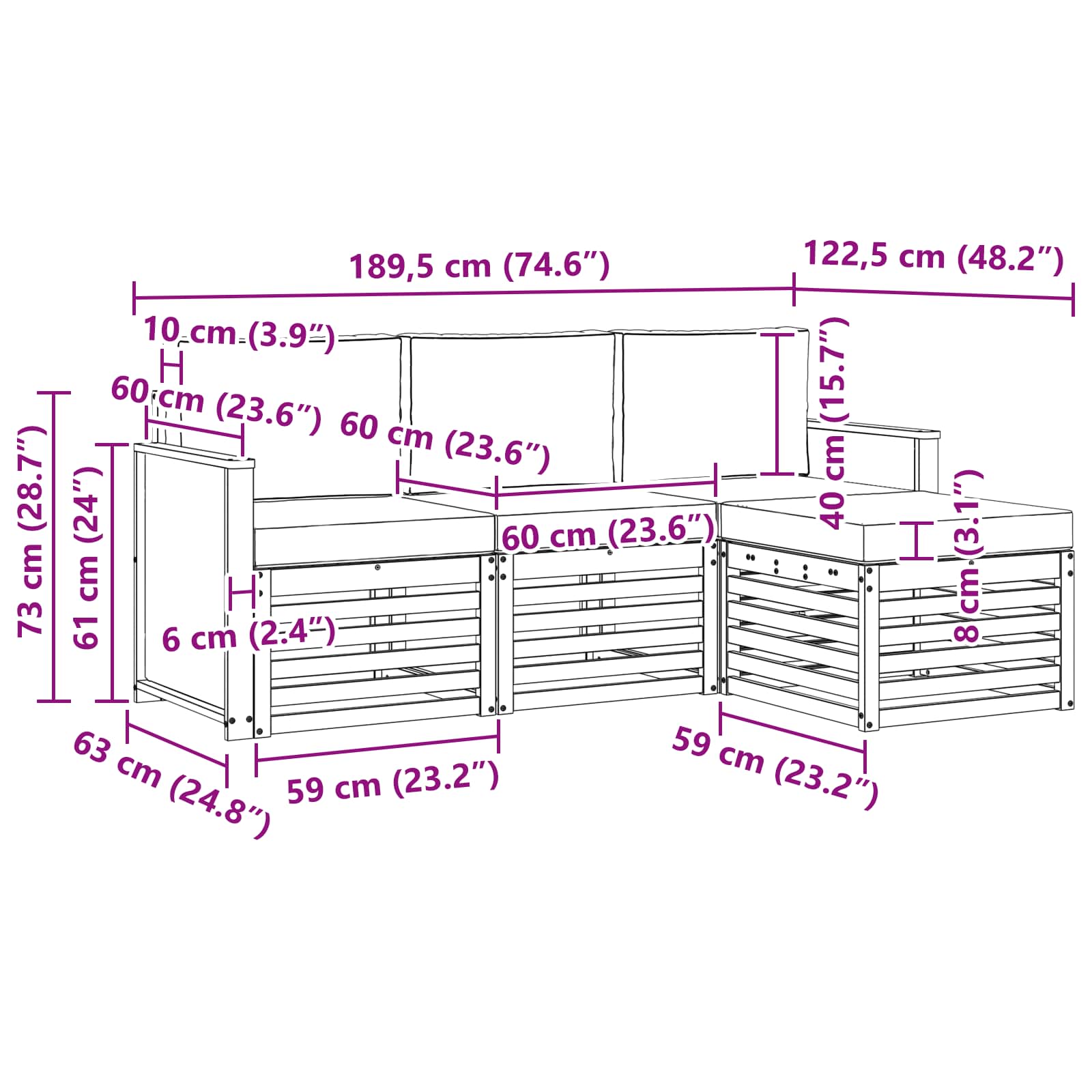 Set vanjskih sofa s jastukom 4 pcs Prirodna i svjetlosiva