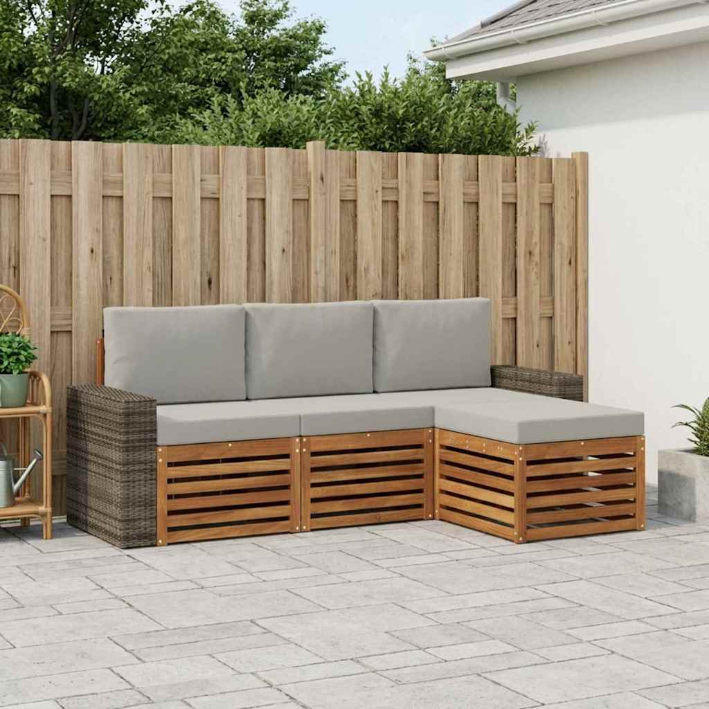 Set vanjskih sofa 4 kom. Prirodna i svjetlosiva