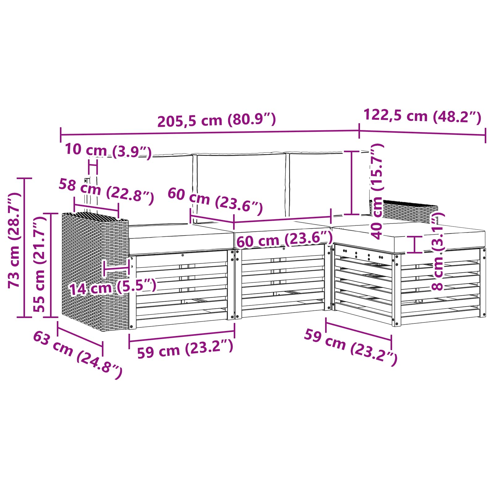 Set vanjskih sofa s jastukom 4 pcs Prirodna i svjetlosiva