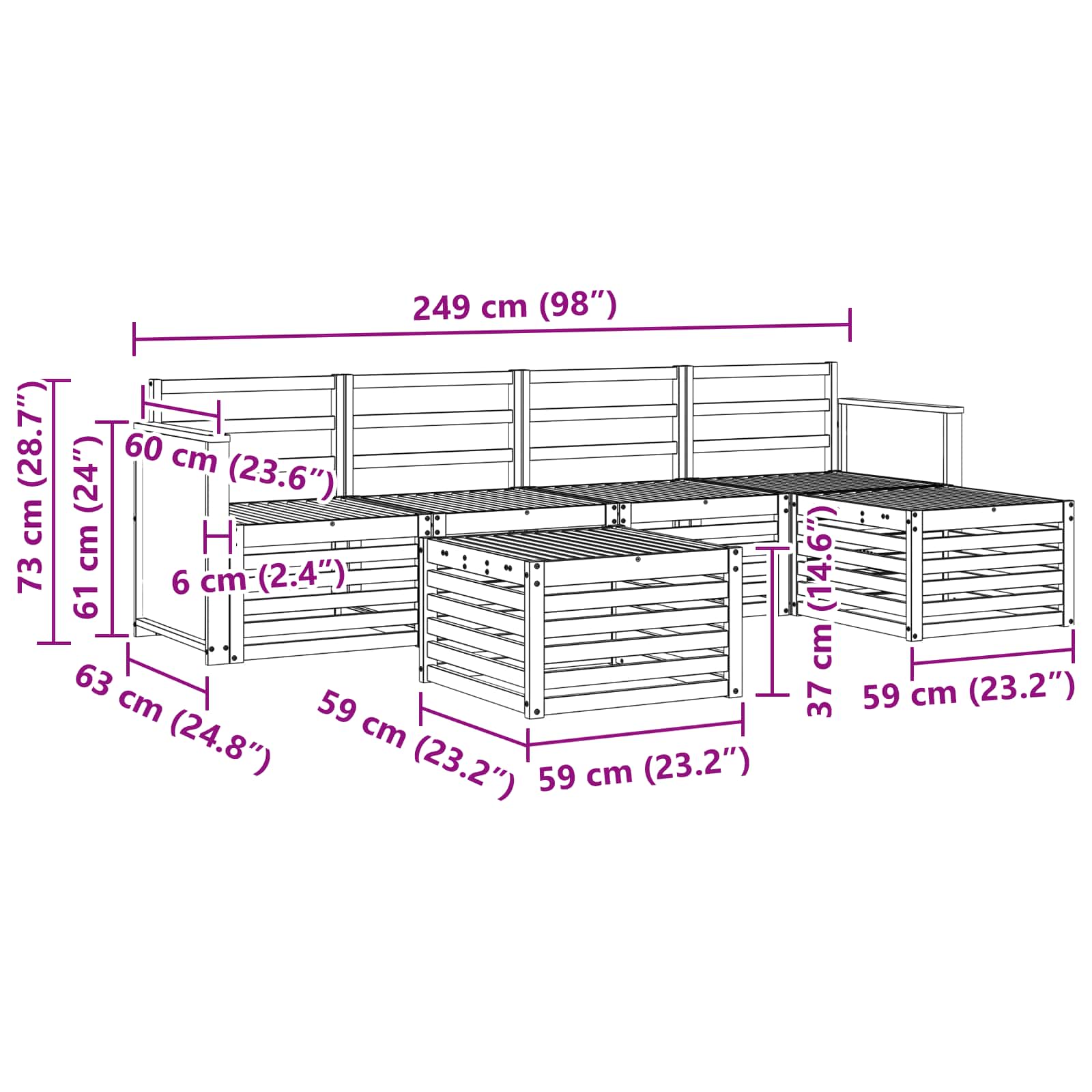 Set vanjskih sofa 6 kom. Prirodna