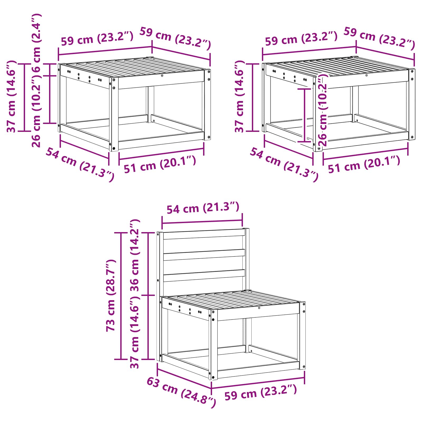 Set vanjskih sofa 6 kom. Prirodna
