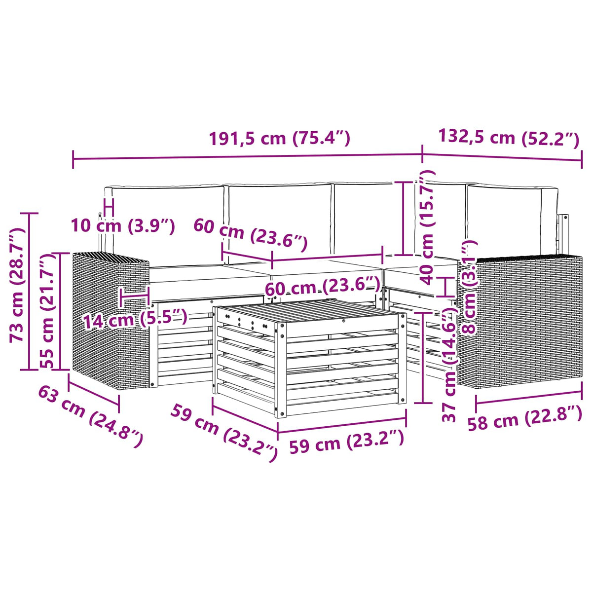 Set vanjskih sofa 5 kom. Prirodna i bež Poliester