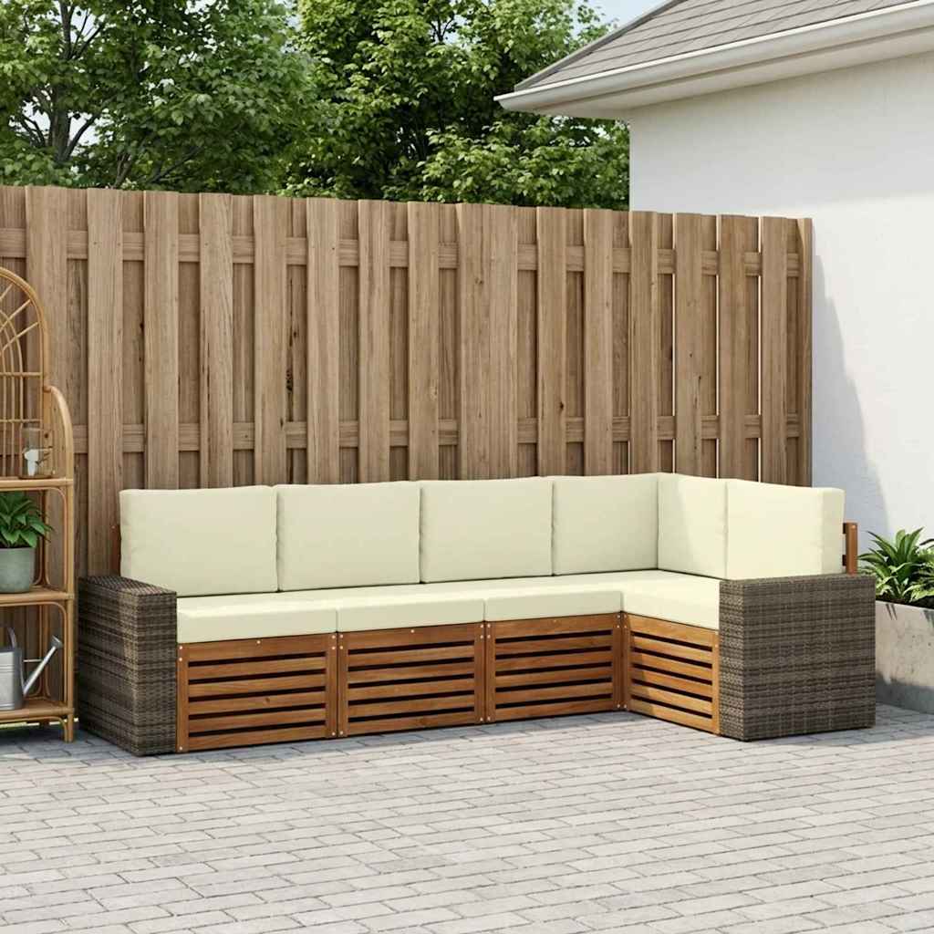 Sekcijska garnitura 5 pcs Prirodna i krem Čvrsto drvo akacije