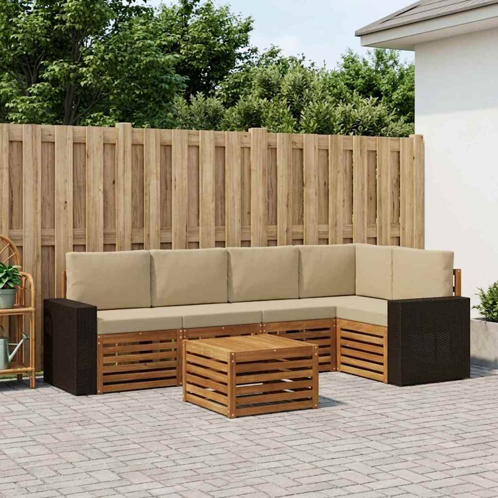 Sekcijska garnitura 6 pcs Prirodna i bež Čvrsto drvo akacije