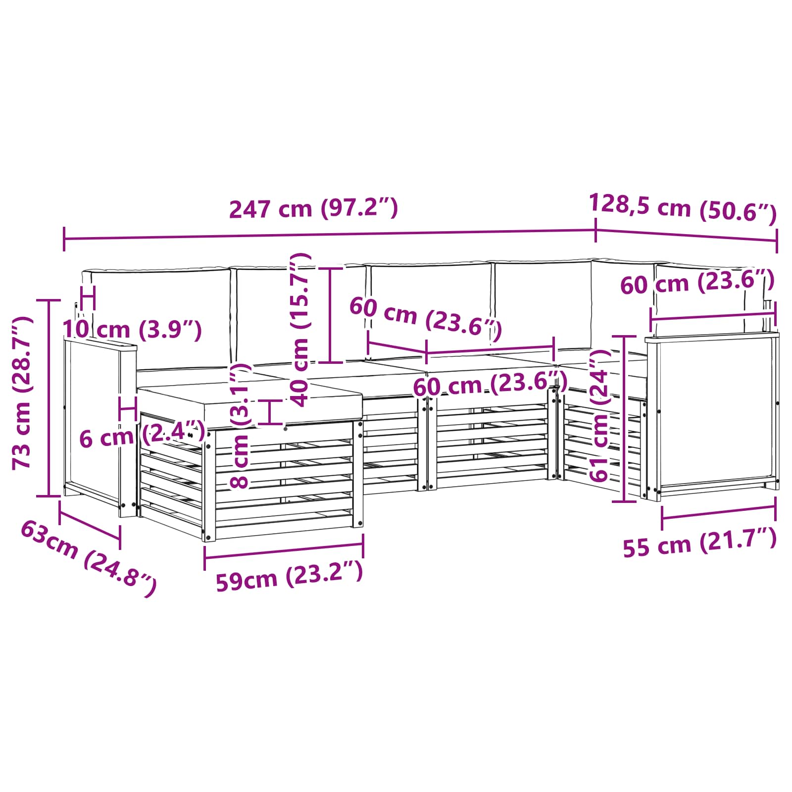 Sekcijska garnitura s jastukom 5 pcs Prirodna