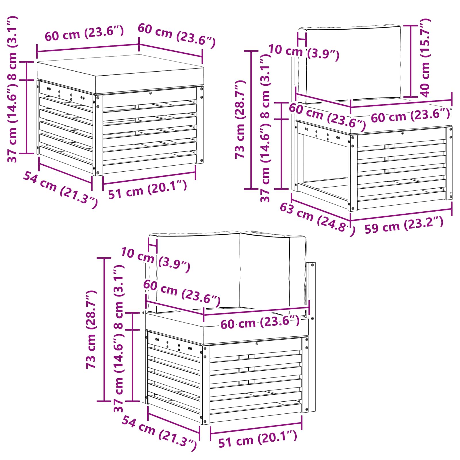 Sekcijska garnitura s jastukom 6 pcs Prirodna