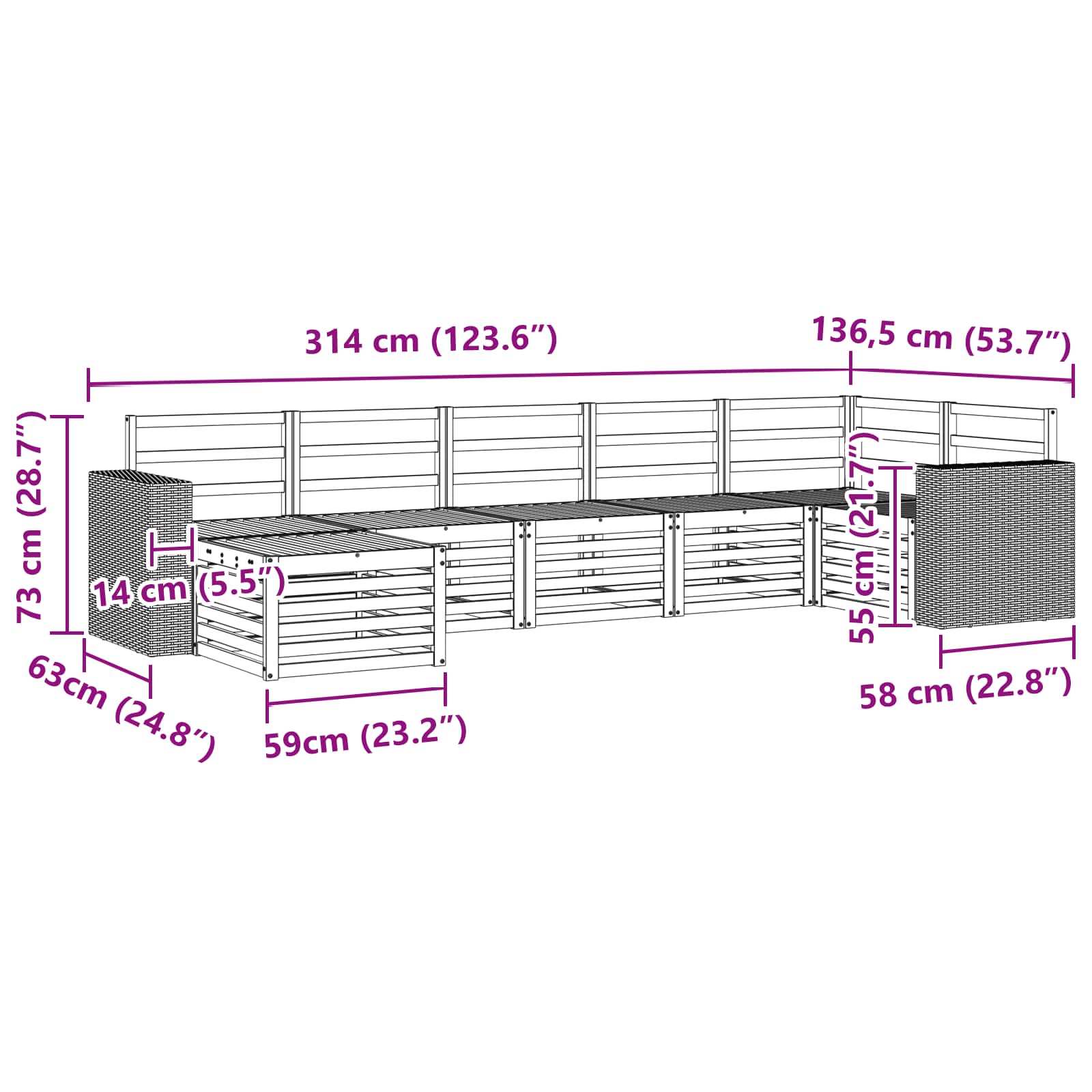 Sekcijska garnitura 7 pcs Prirodna