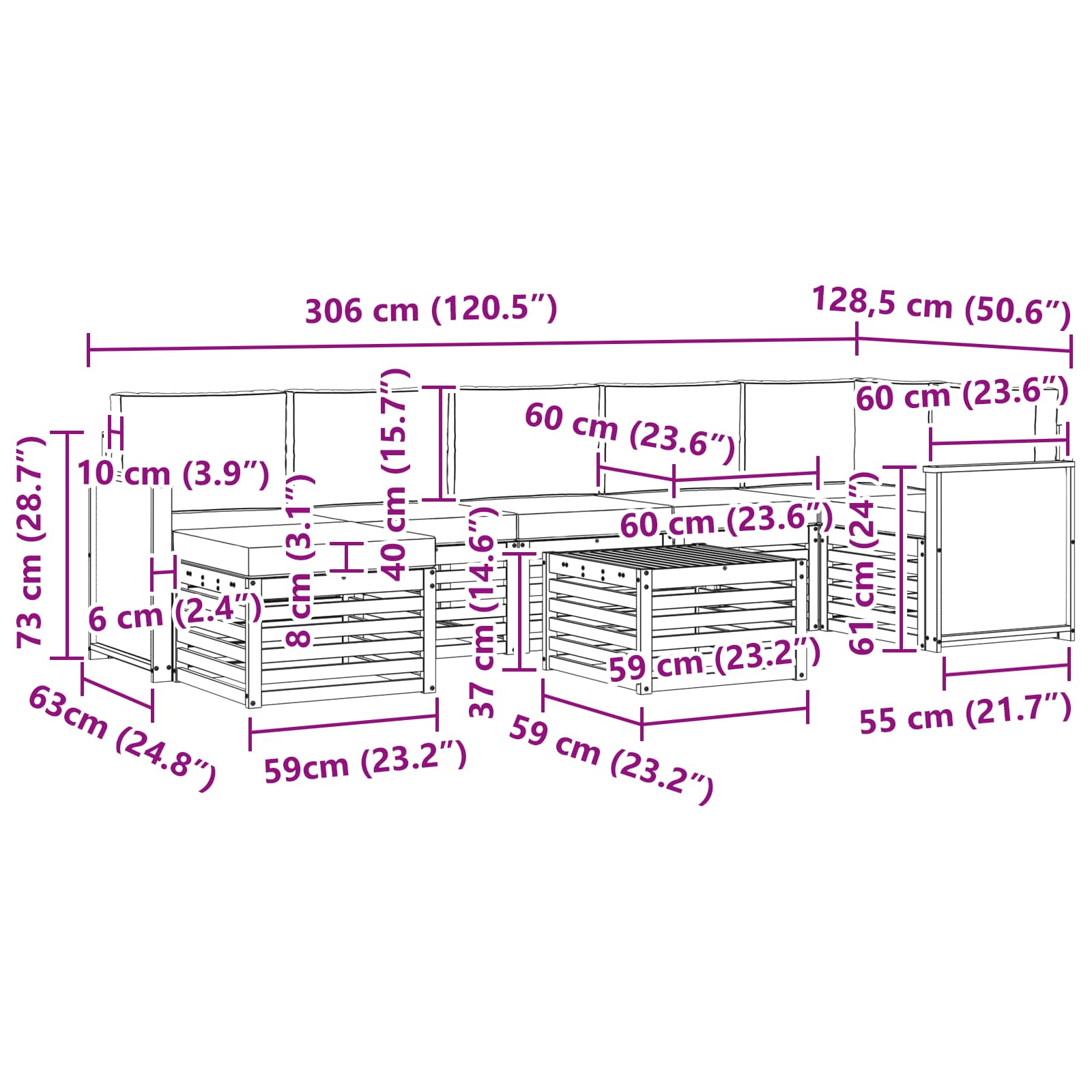 Set vanjskih sofa 7 kom. Prirodna i antracit
