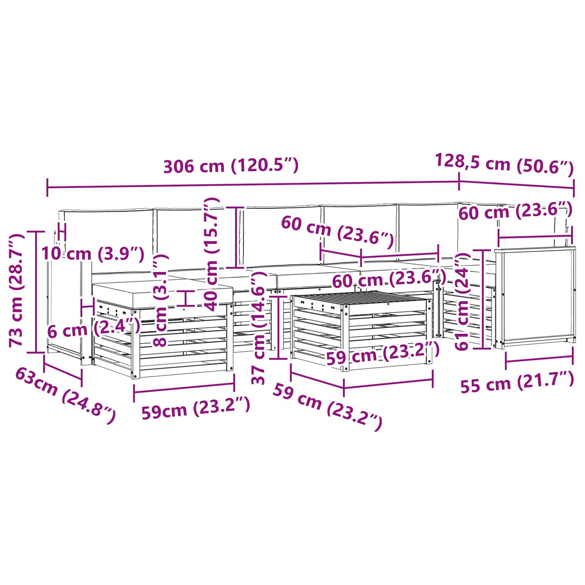 Set vanjskih sofa 7 kom. Prirodna i svjetlosiva