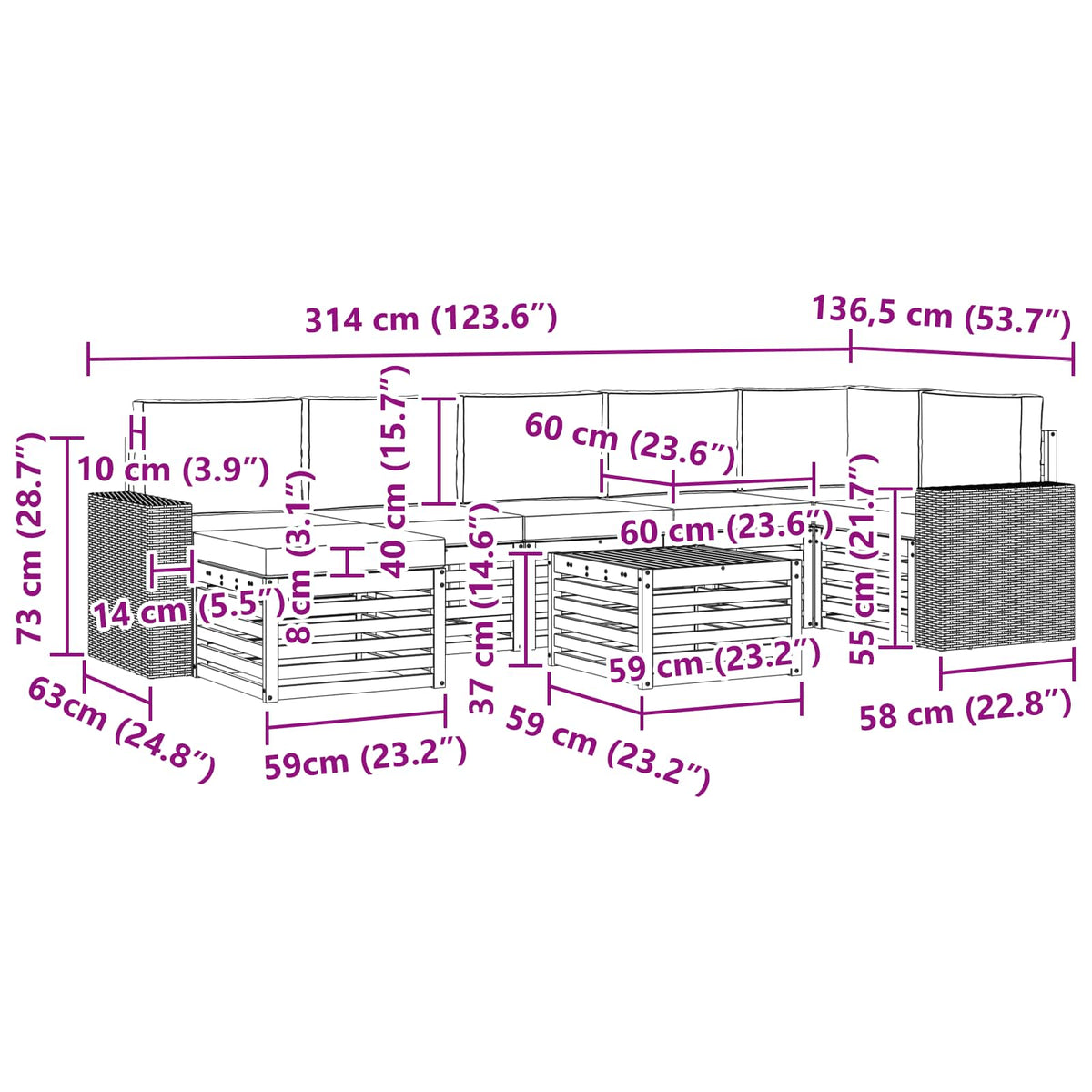 Set vanjskih sofa 8 kom. Prirodna i krem