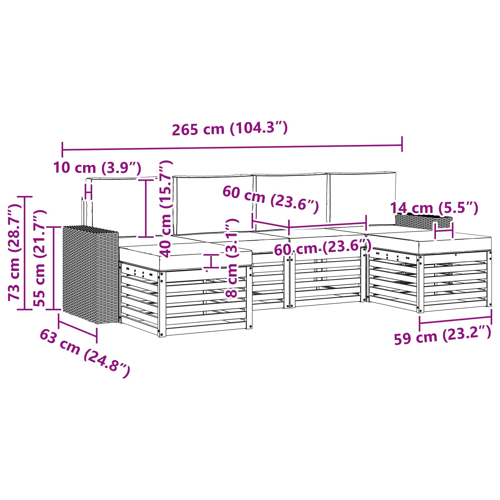 Setovi sofa 6 pcs Prirodna i antracit Čvrsto drvo akacije