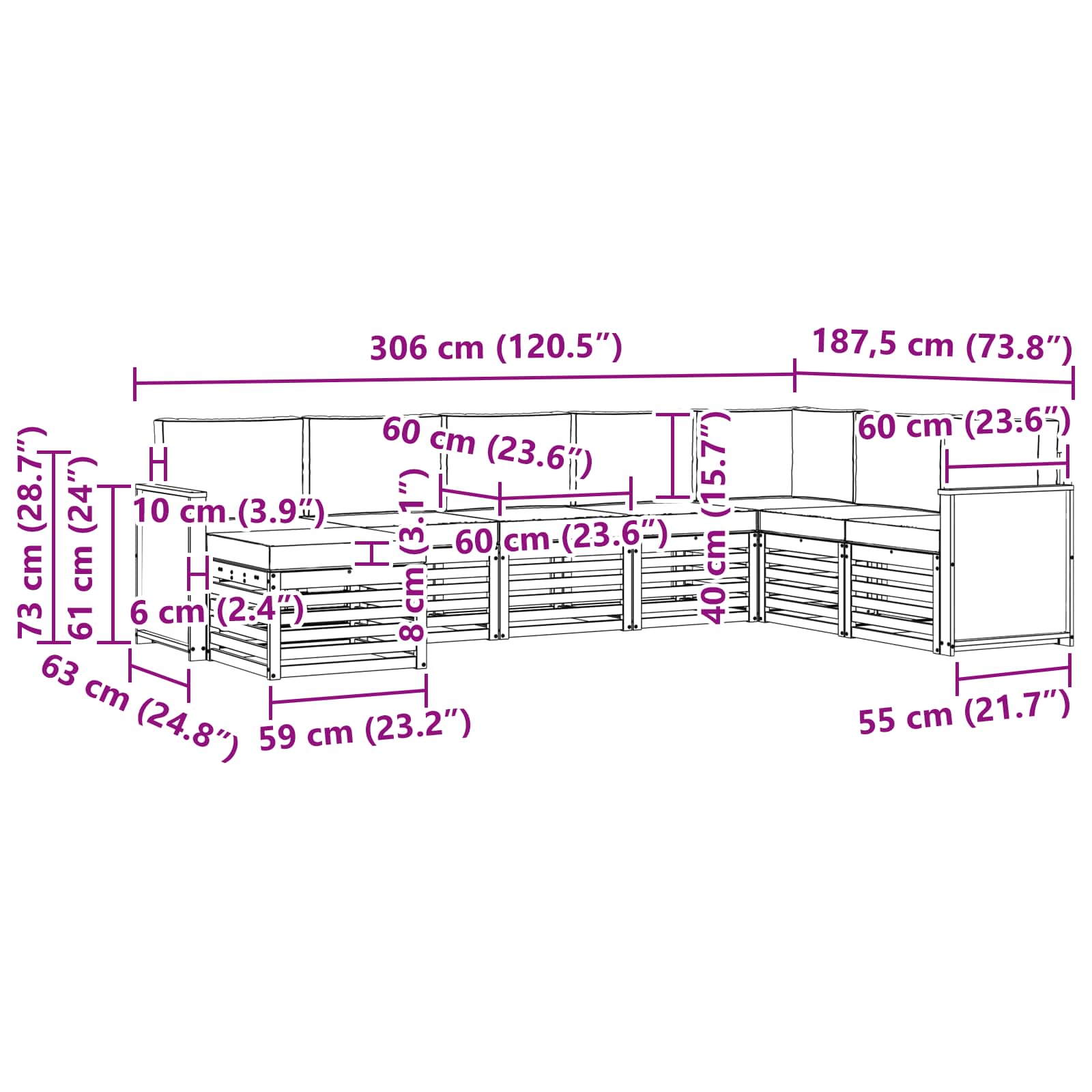 Set vanjskih sofa 6 kom. Prirodna