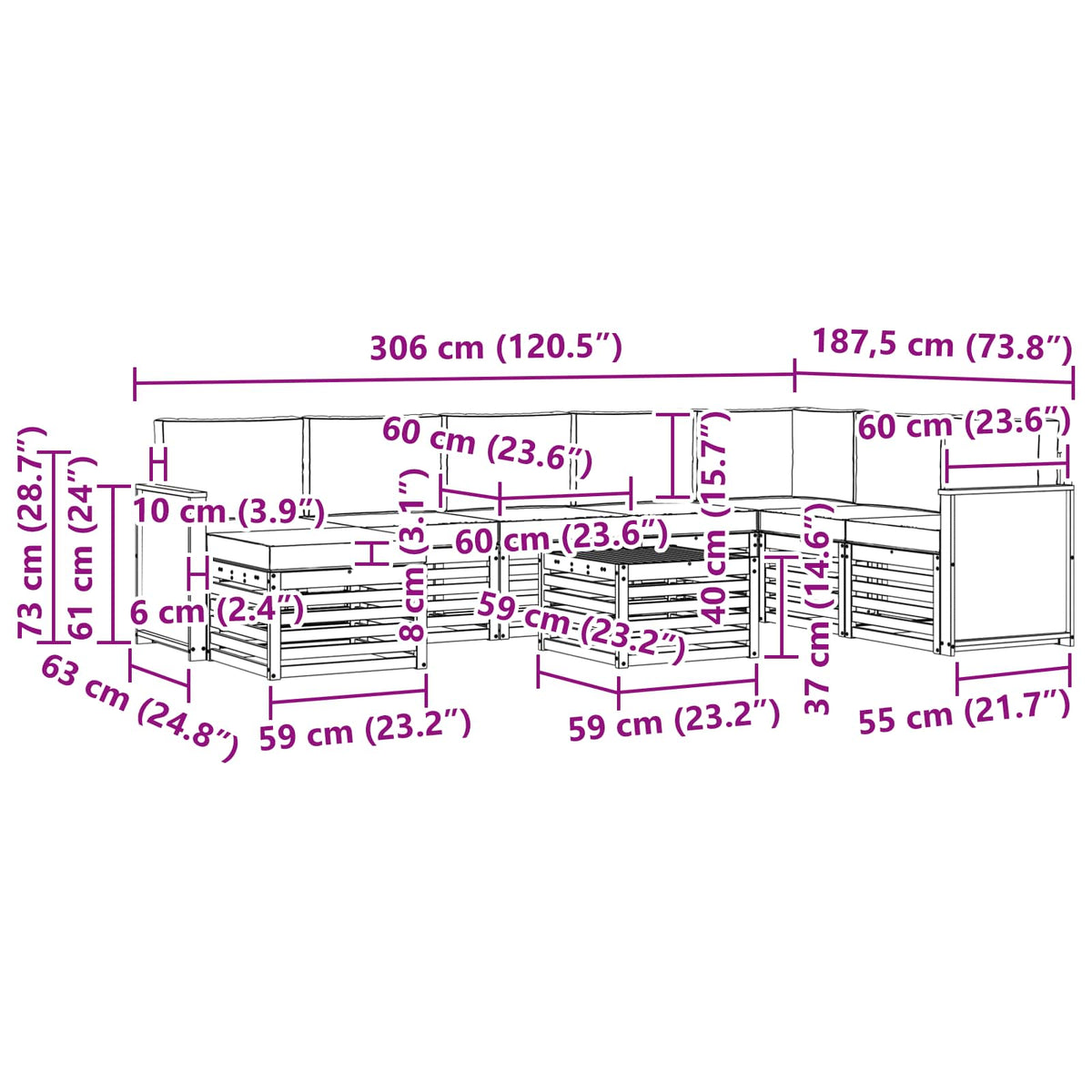 Set vanjskih sofa 7 kom. Prirodna i antracit