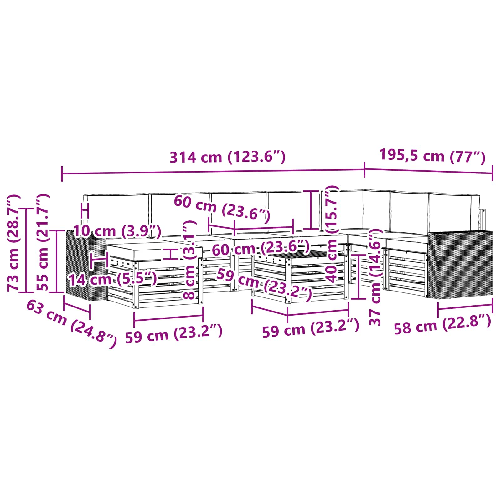 Set vanjskih sofa 9 kom. Prirodna i krem