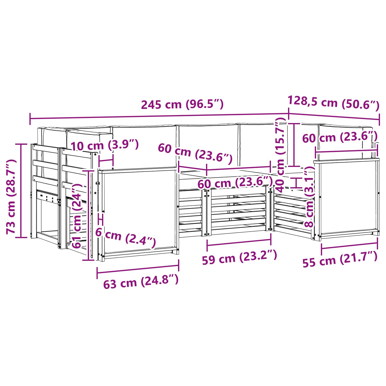 Sekcijska garnitura s jastukom 5 pcs Prirodna