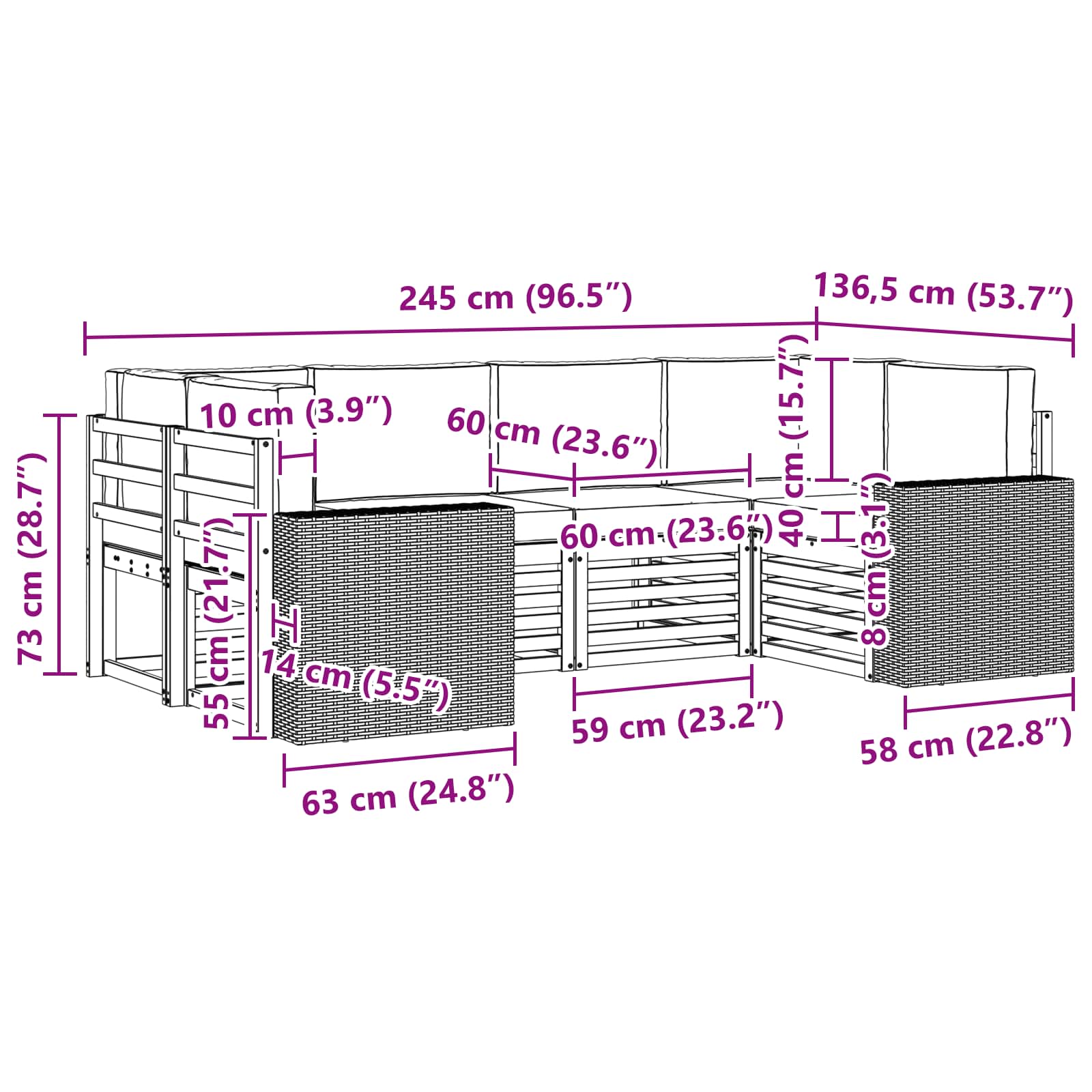 Sekcijska garnitura 6 pcs Prirodna i antracit Poliester