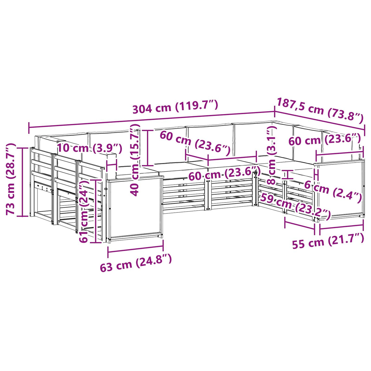 Set vanjskih sofa 7 kom. Prirodna
