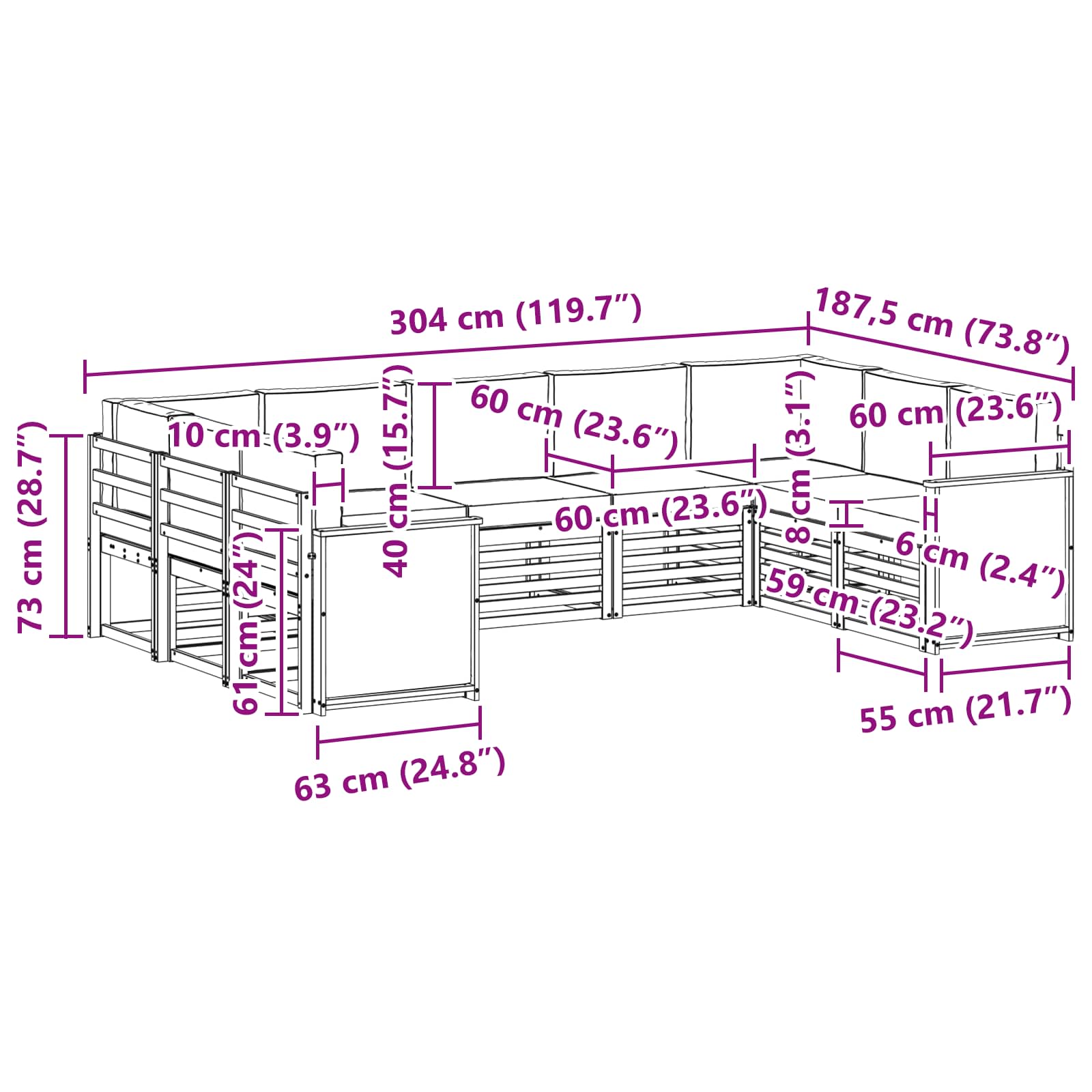 Sekcijska garnitura s jastukom 7 pcs Prirodna
