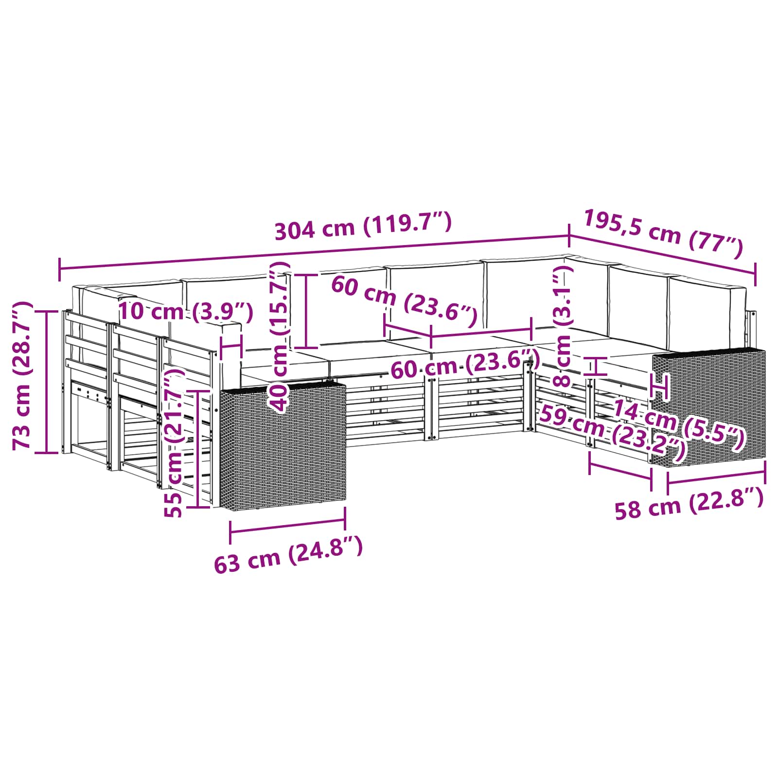 Set vanjskih sofa 9 pcs Prirodna i svjetlosiva Poliester