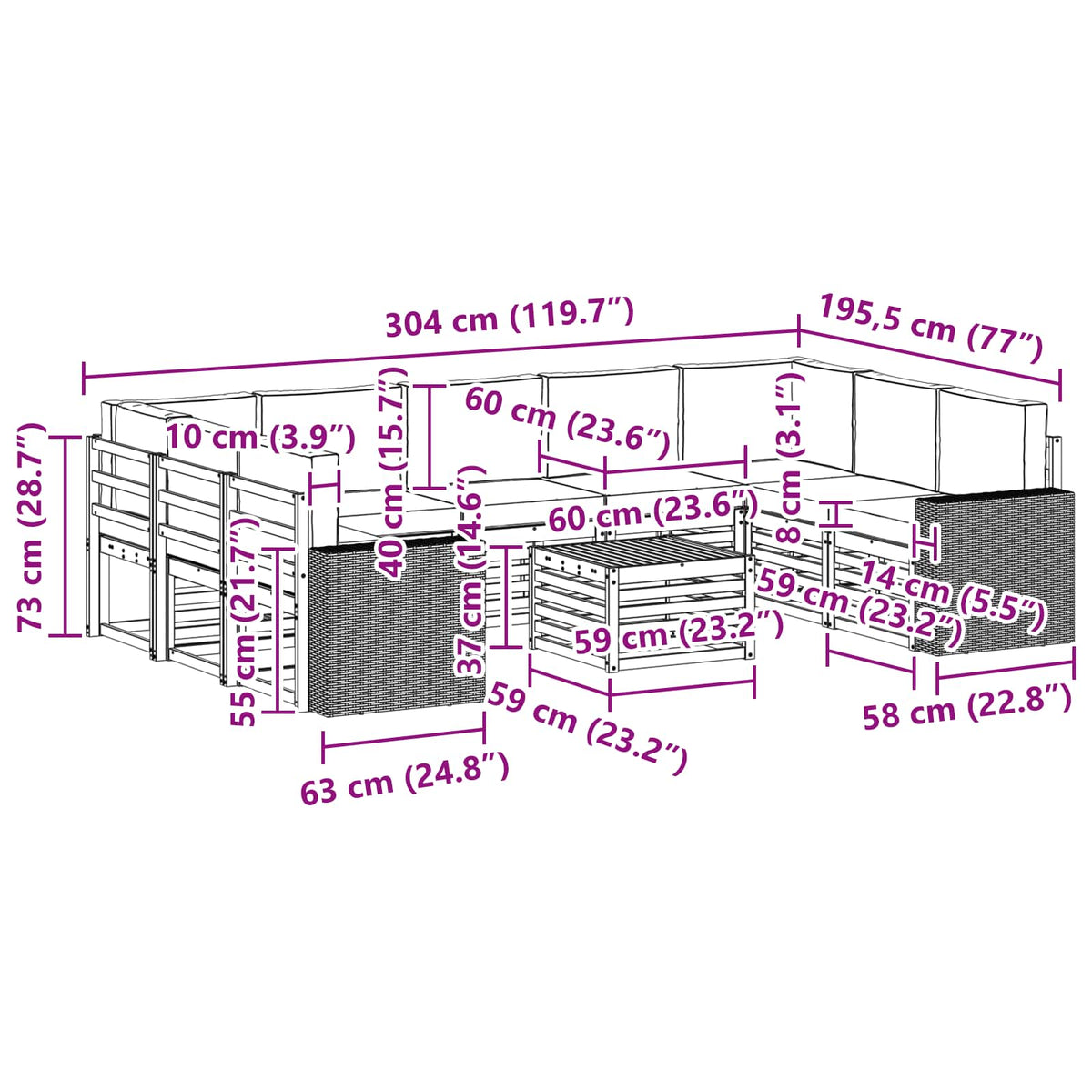 Set vanjskih sofa 10 kom. Prirodna i krem Poliester