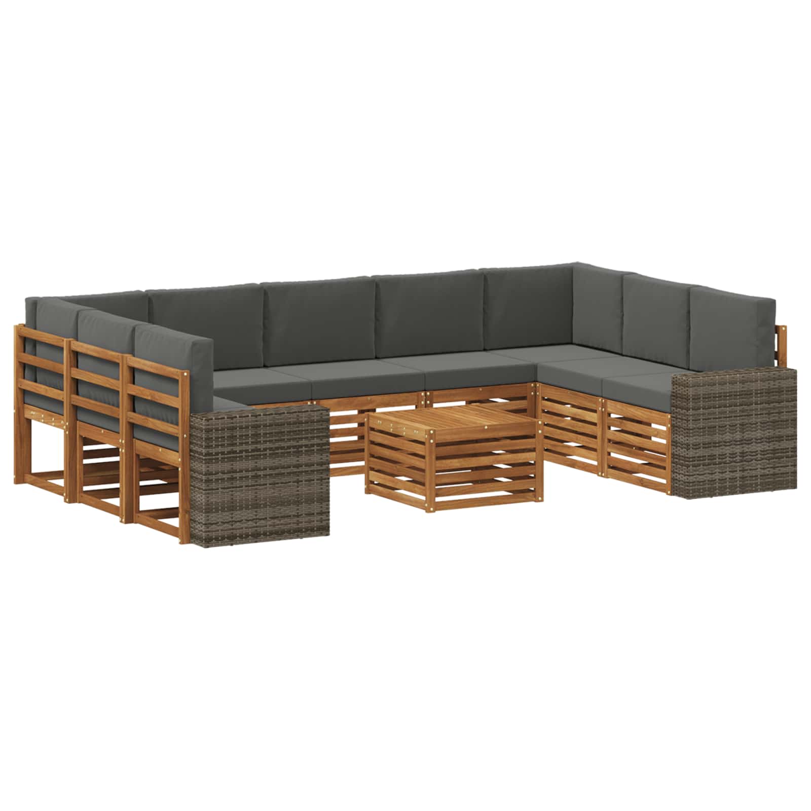 Setovi sofa 10 pcs Prirodna i antracit Čvrsto drvo akacije