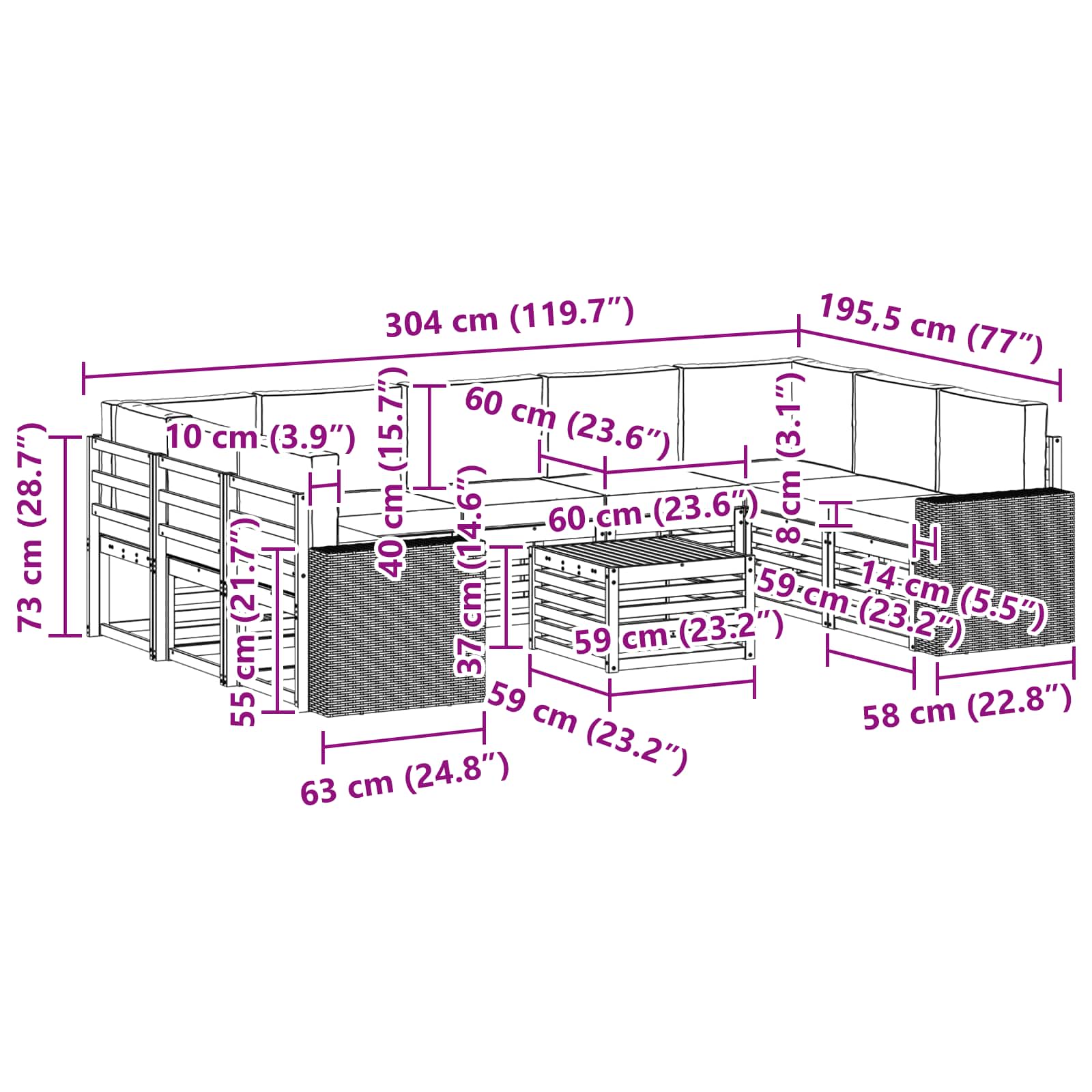 Setovi sofa 10 pcs Prirodna i antracit Čvrsto drvo akacije