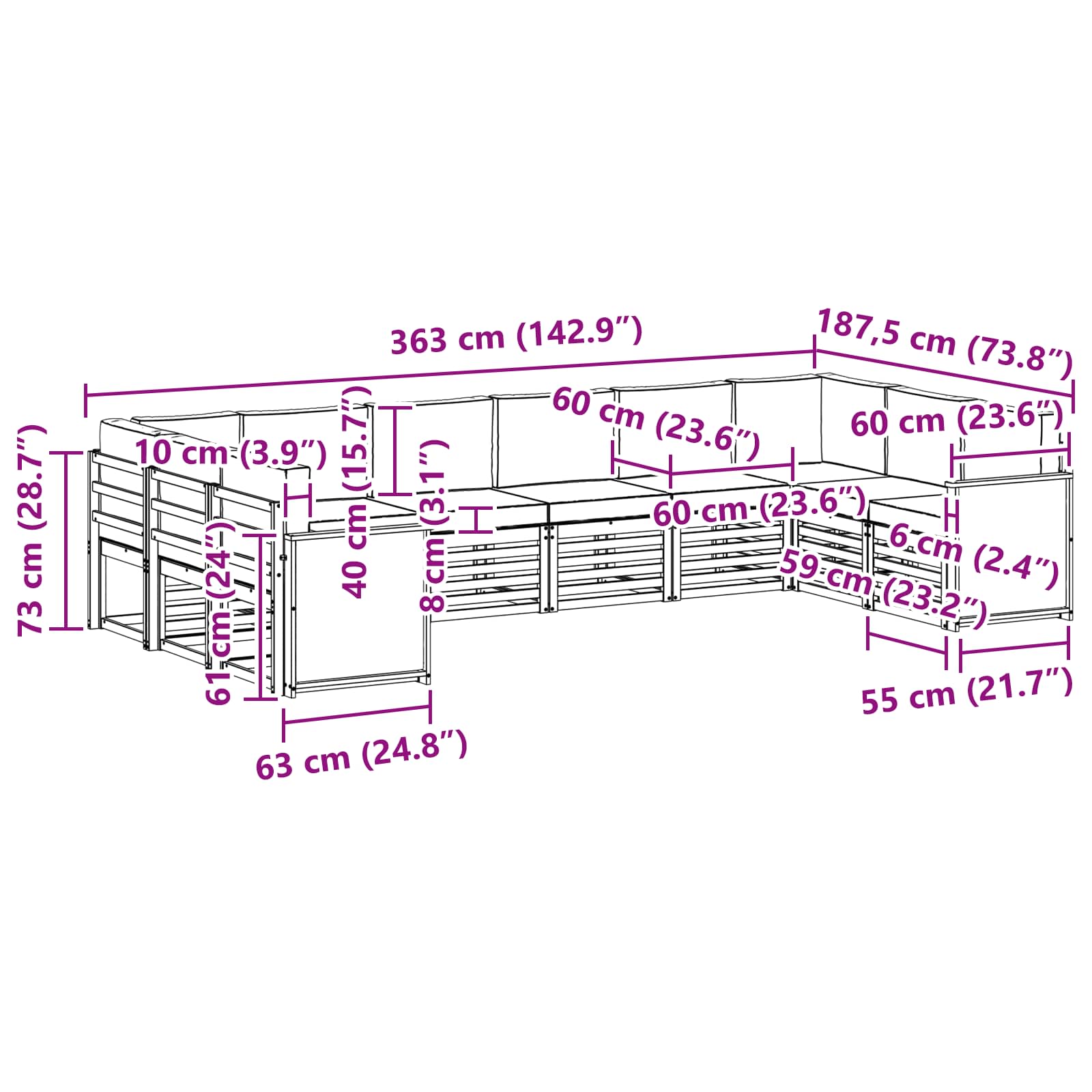 Set vanjskih sofa 7 kom. Prirodna i antracit