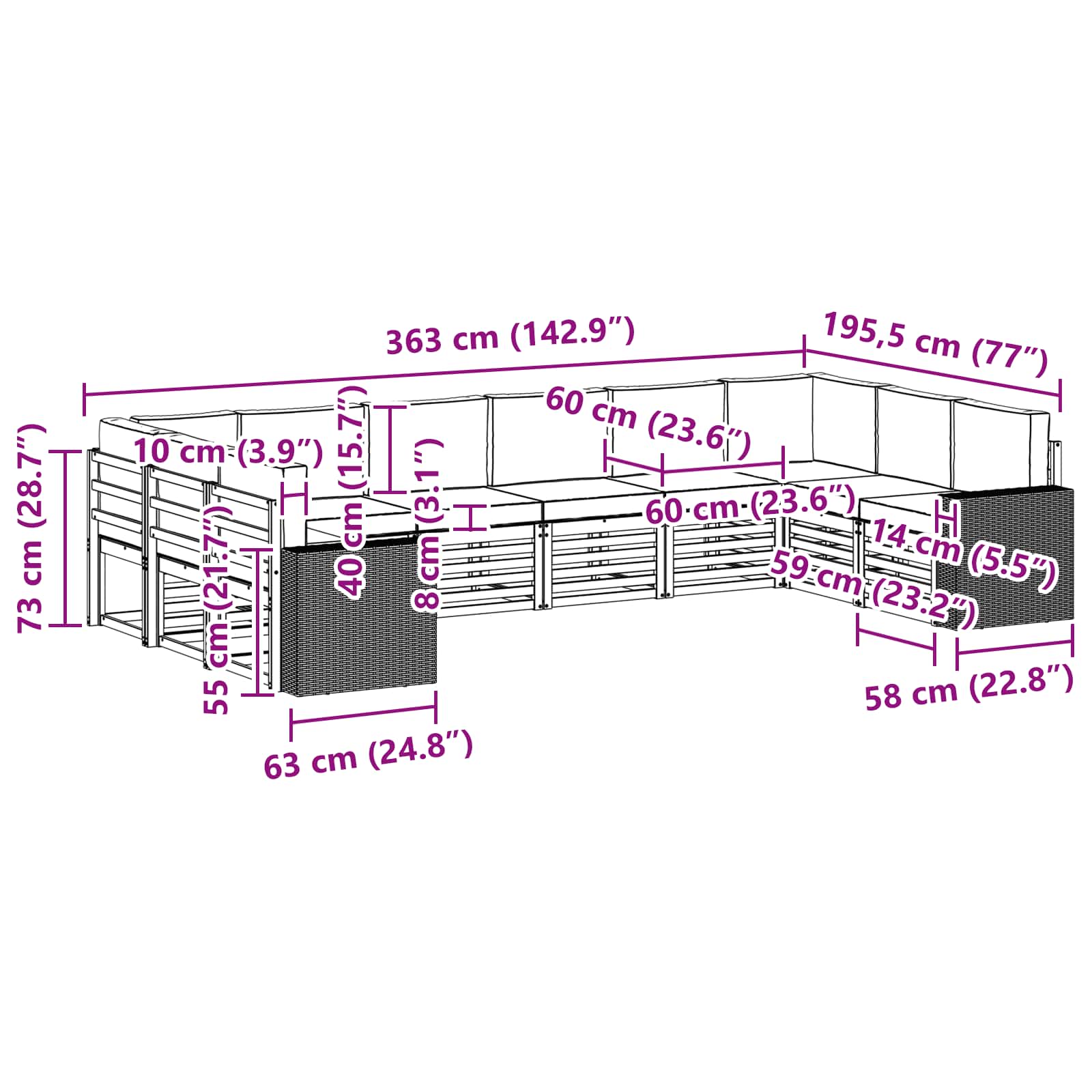 Set vanjskih sofa 10 pcs Prirodna i svjetlosiva Poliester