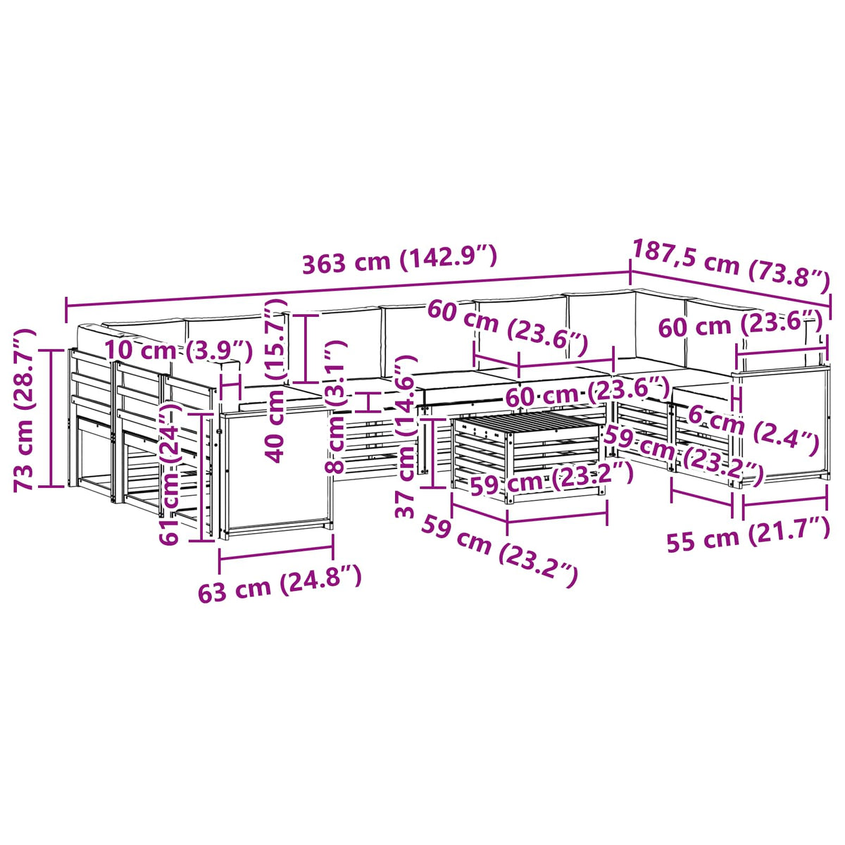 Set vanjskih sofa 8 kom. Prirodna