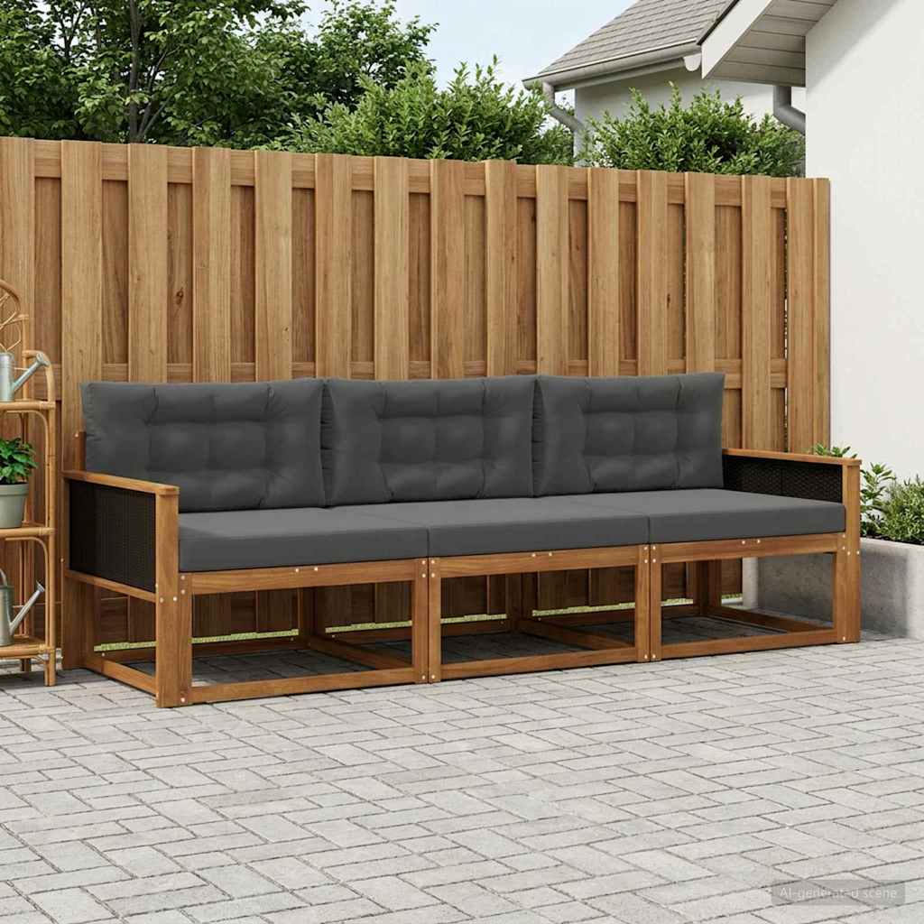 Set vanjskih sofa s jastukom 3 pcs Prirodna i antracit