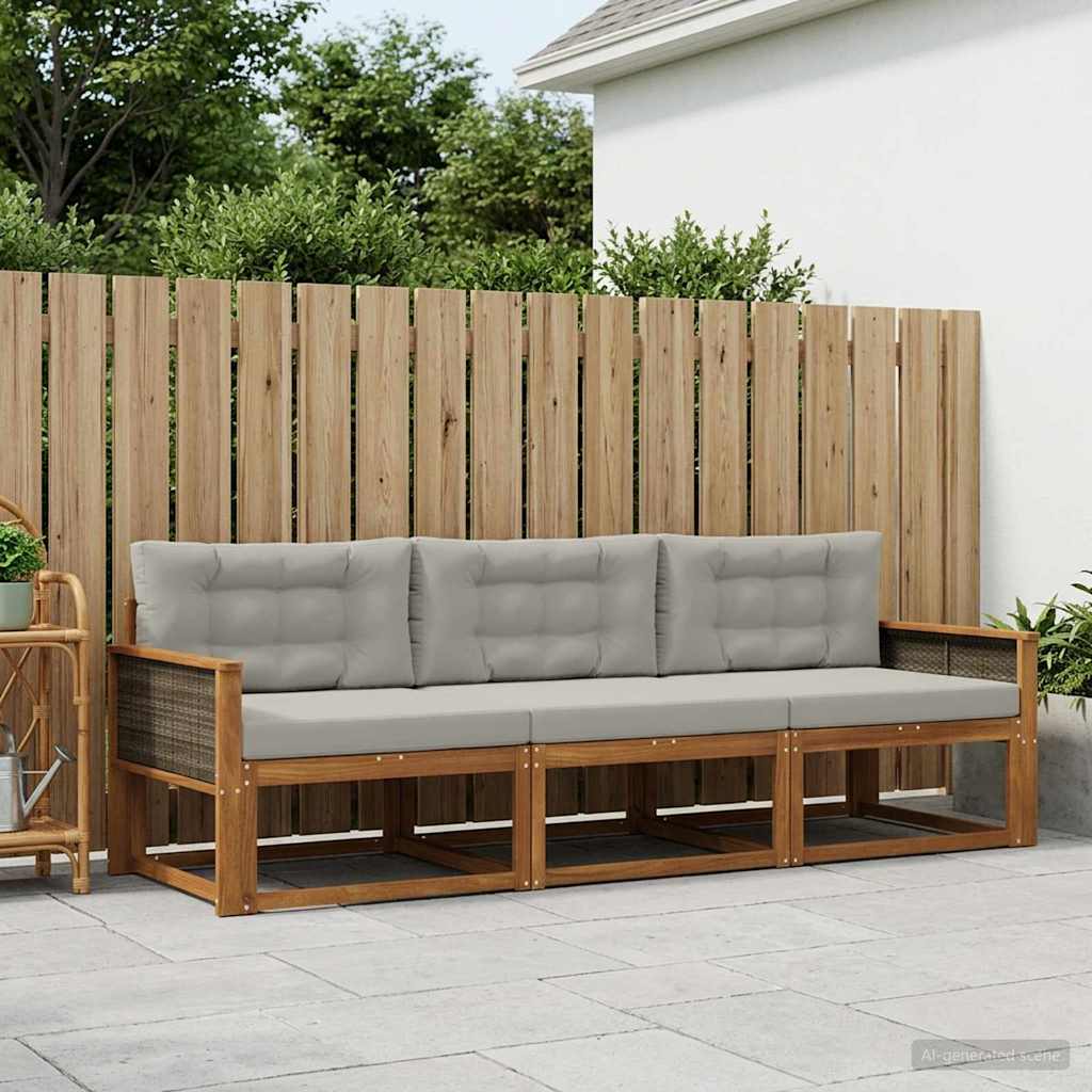 Set vanjskih sofa s jastukom 3 pcs Prirodna i Svjetlosiva