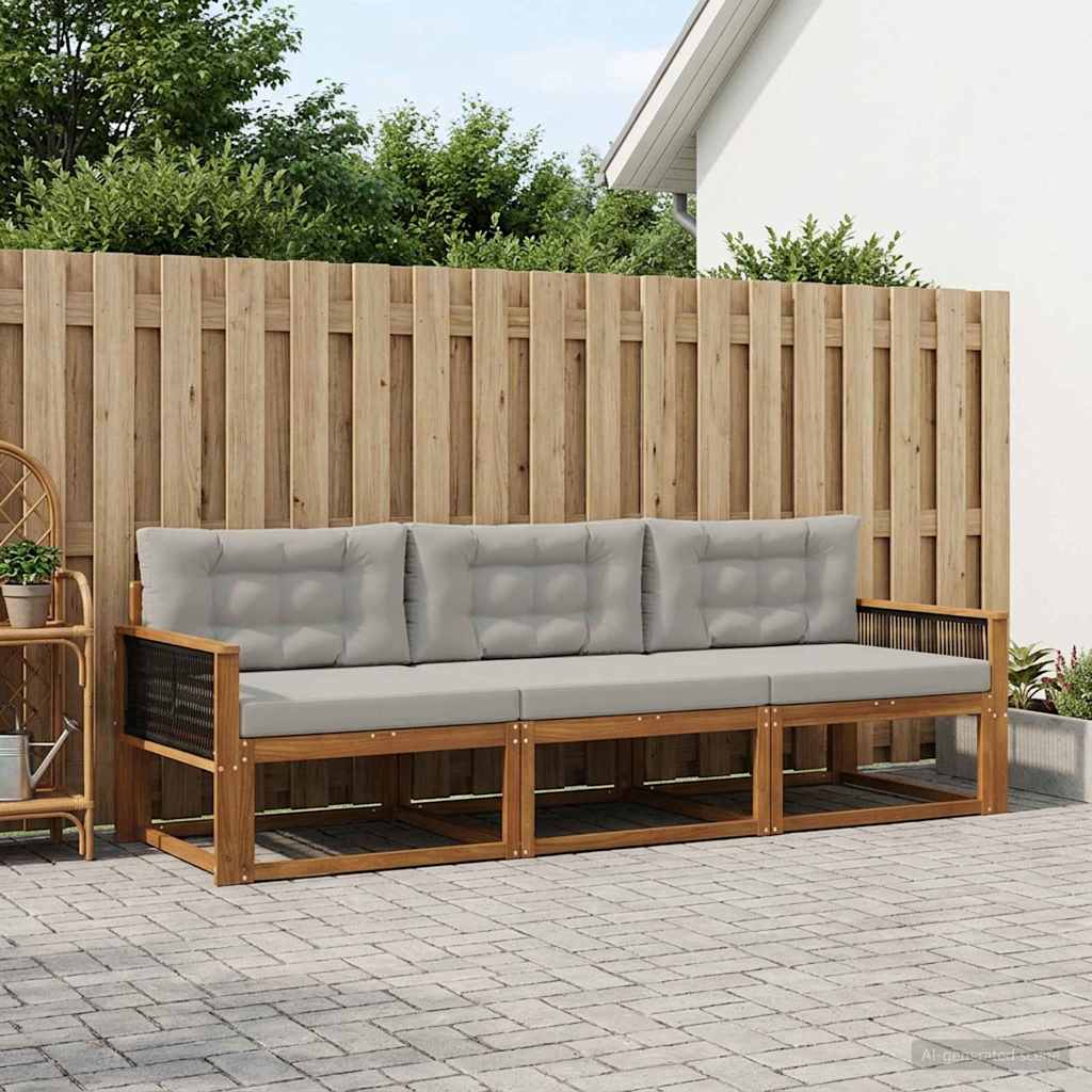 Set vanjskih sofa s jastukom 3 pcs Prirodna i Svjetlosiva