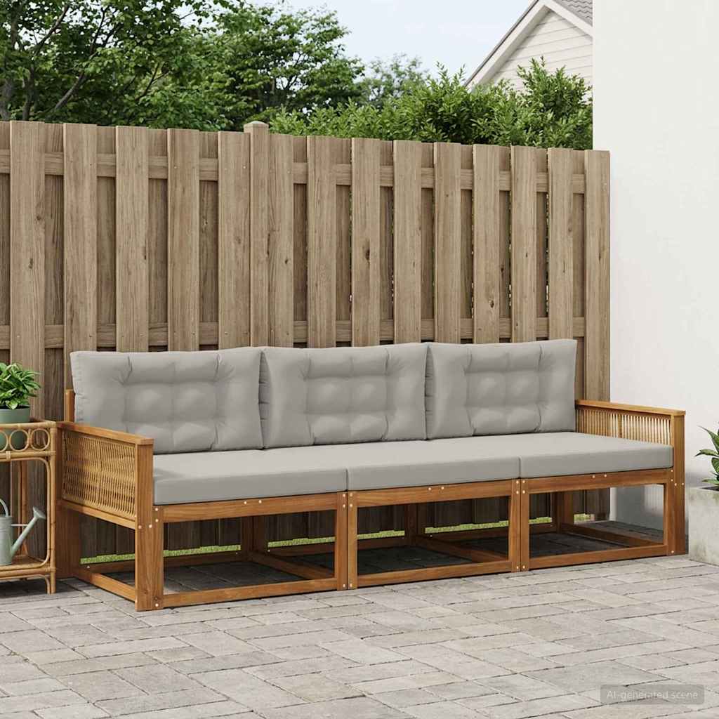 Set vanjskih sofa s jastukom 3 pcs Prirodna i Svjetlosiva