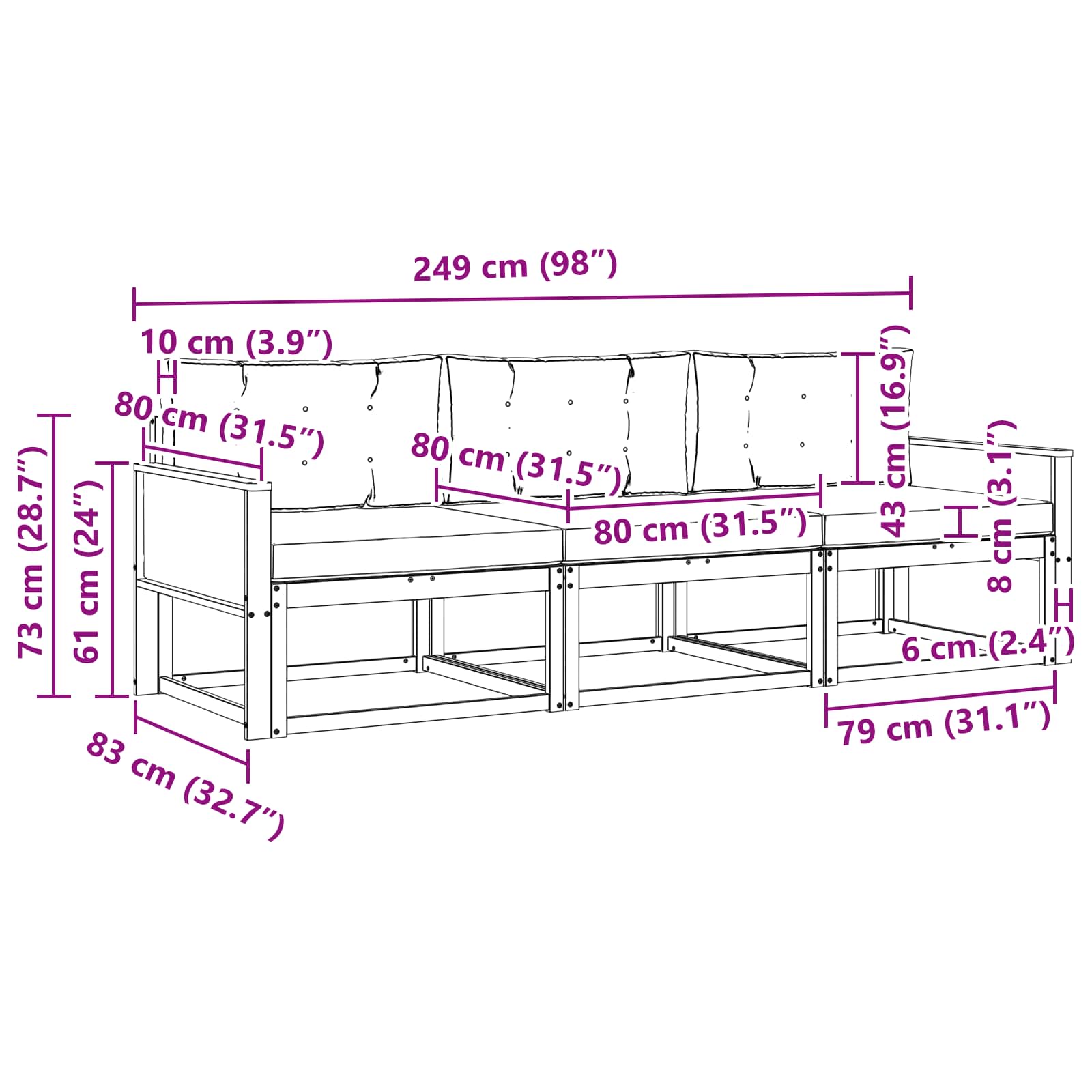 Set vanjskih sofa 3 kom. Prirodna i bež