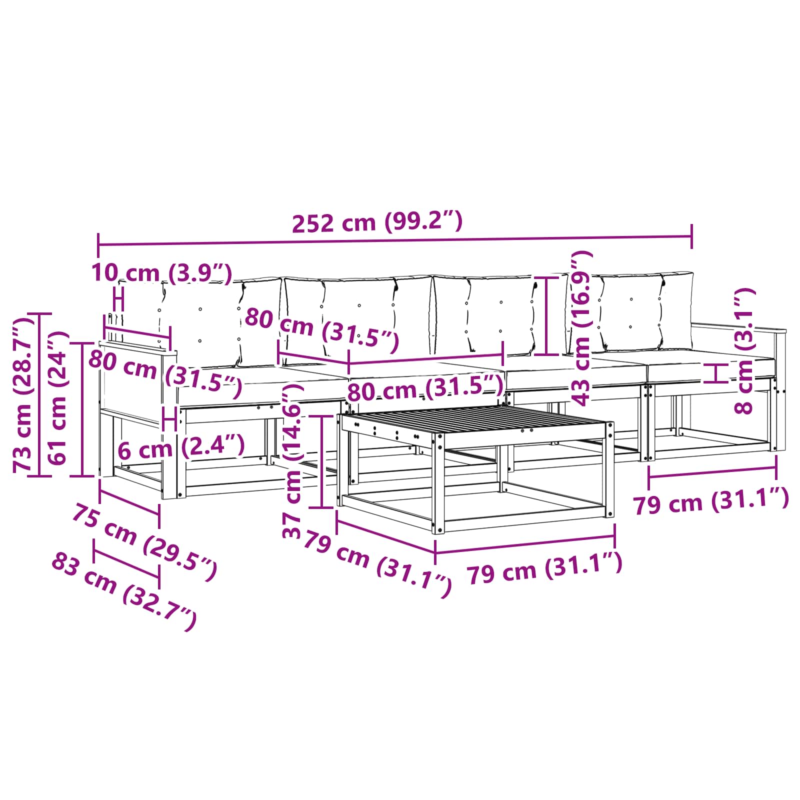 Set vanjskih sofa 5 pcs Prirodna i Svjetlosiva