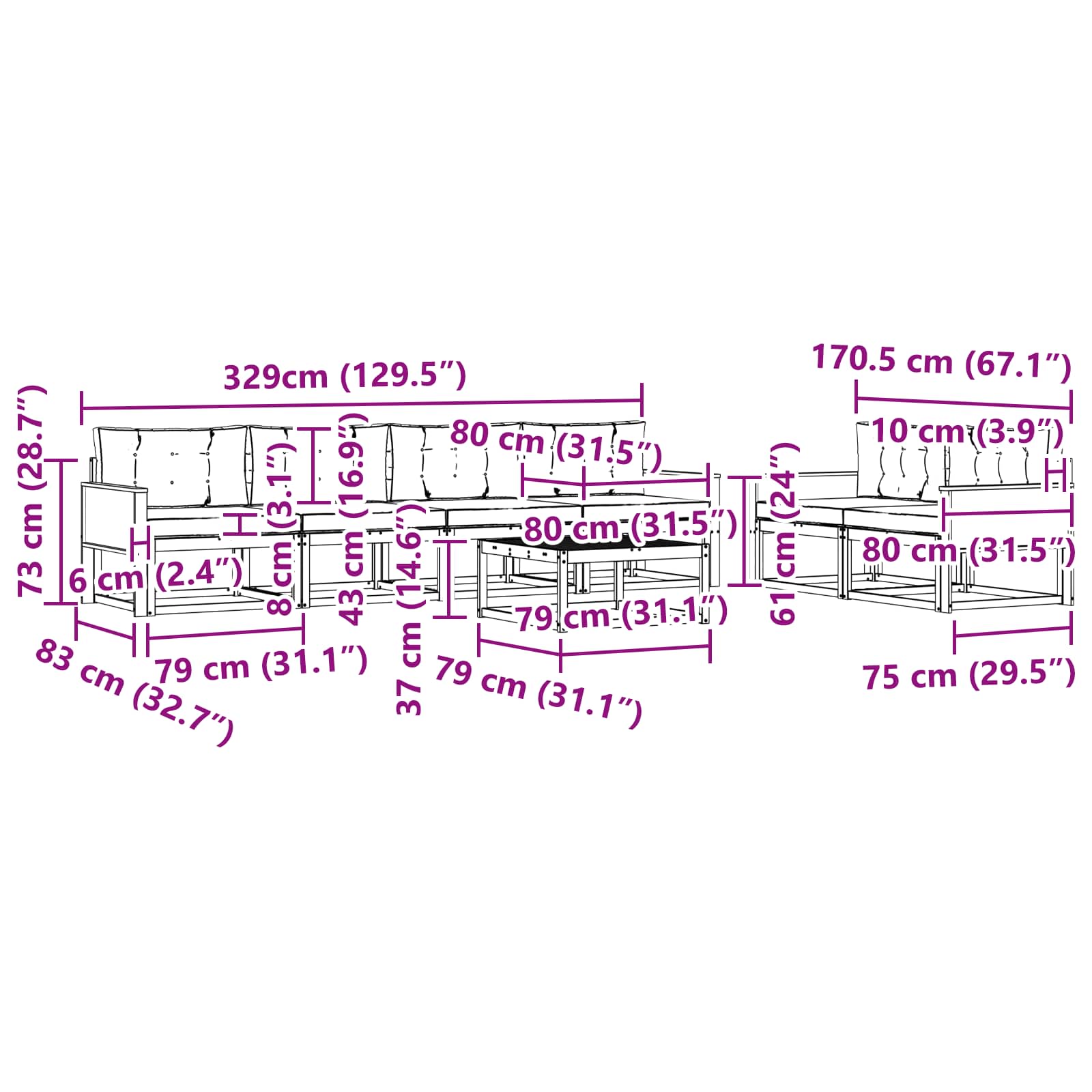 Set vanjskih sofa 7 pcs Prirodna i bež