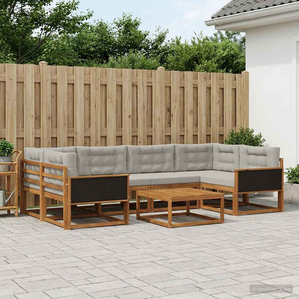 Set vanjskih sofa s jastukom 7 pcs Prirodna i Svjetlosiva