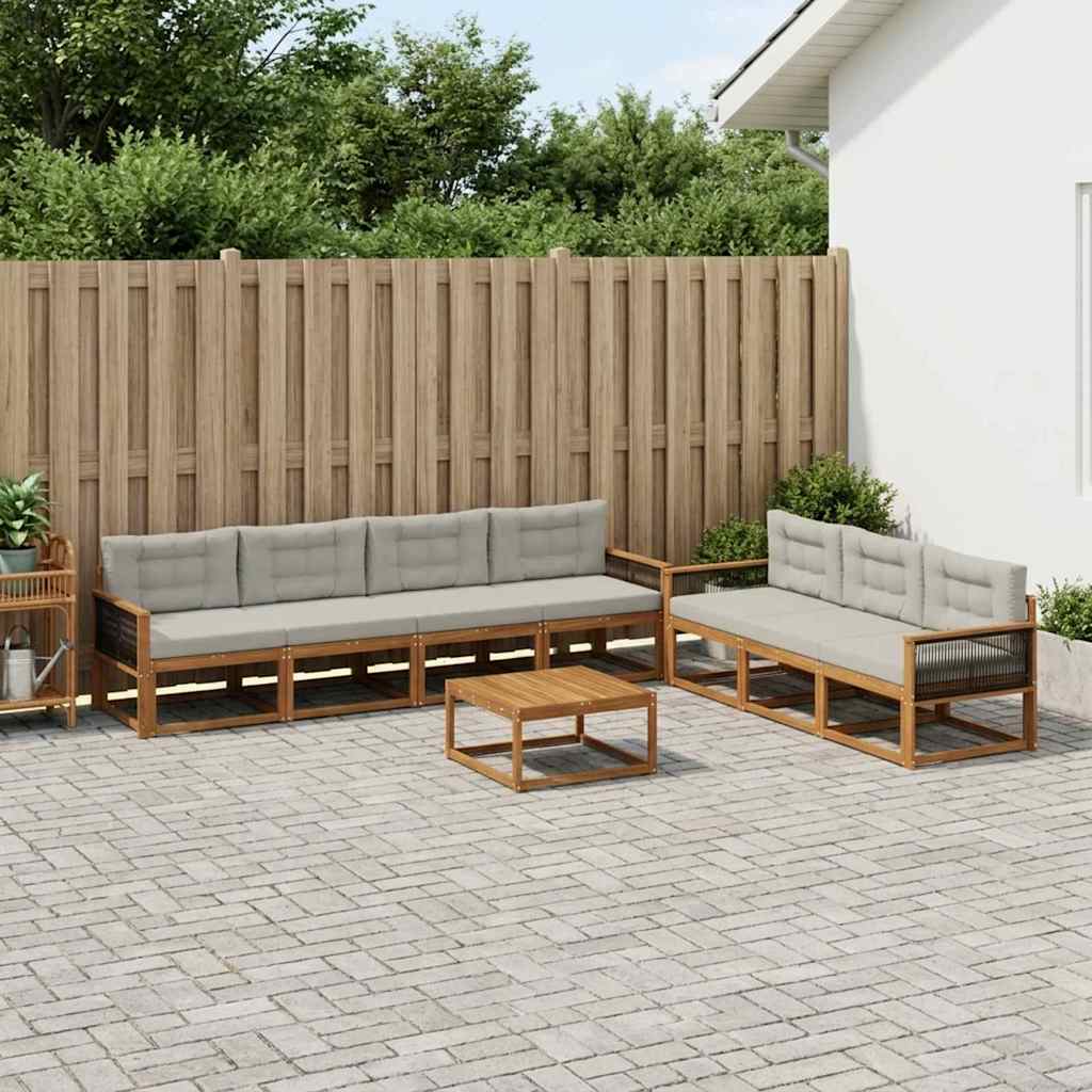Set vanjskih sofa s jastukom 8 pcs Prirodna i Svjetlosiva