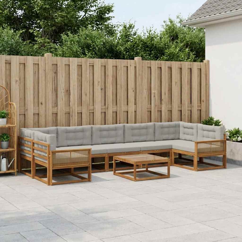 Set vanjskih sofa s jastukom 8 pcs Prirodna i Svjetlosiva