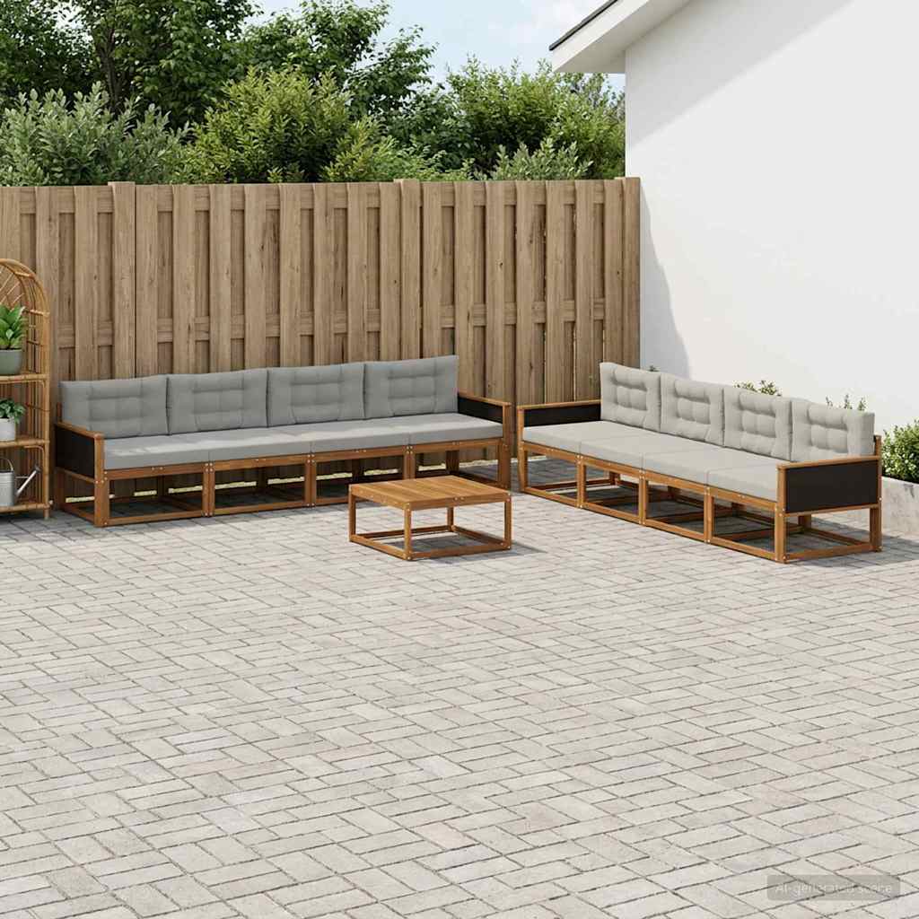 Set vanjskih sofa s jastukom 9 pcs Prirodna i Svjetlosiva