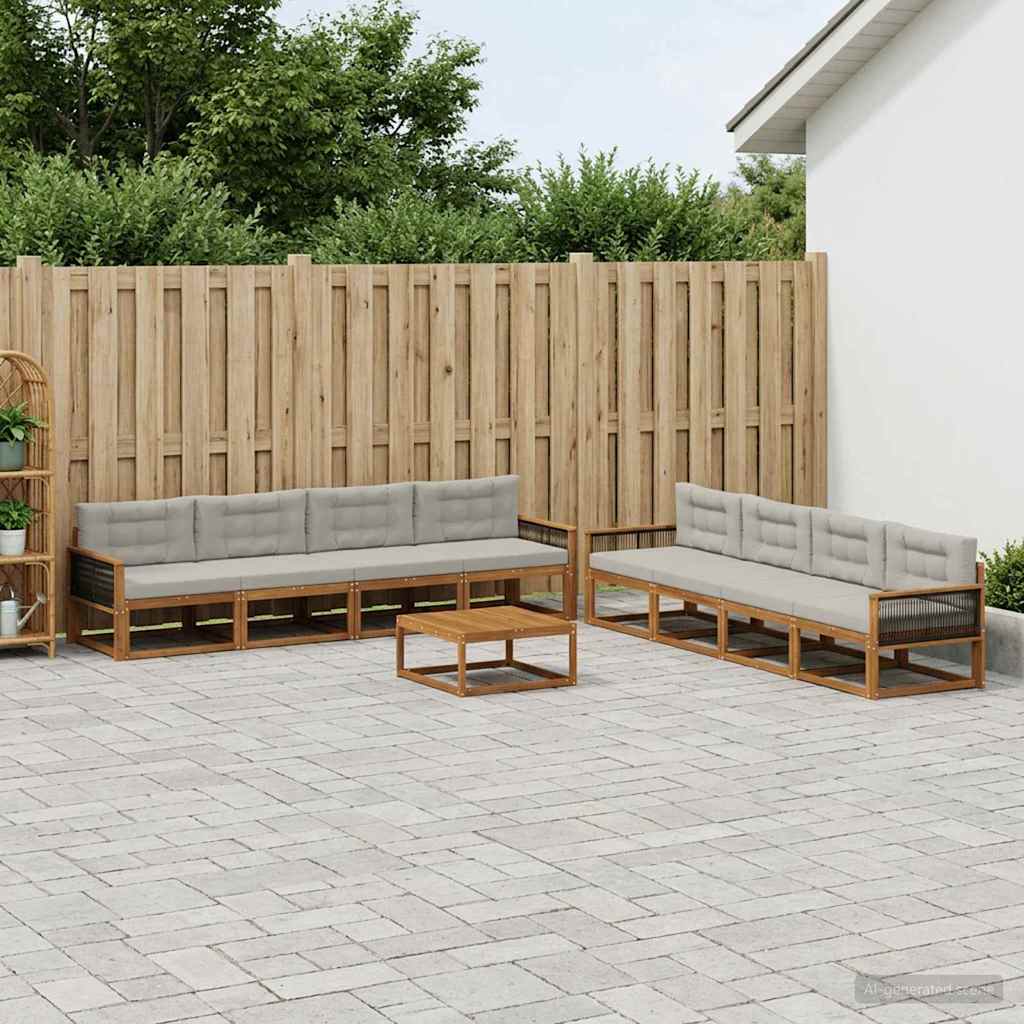 Set vanjskih sofa s jastukom 9 pcs Prirodna i Svjetlosiva