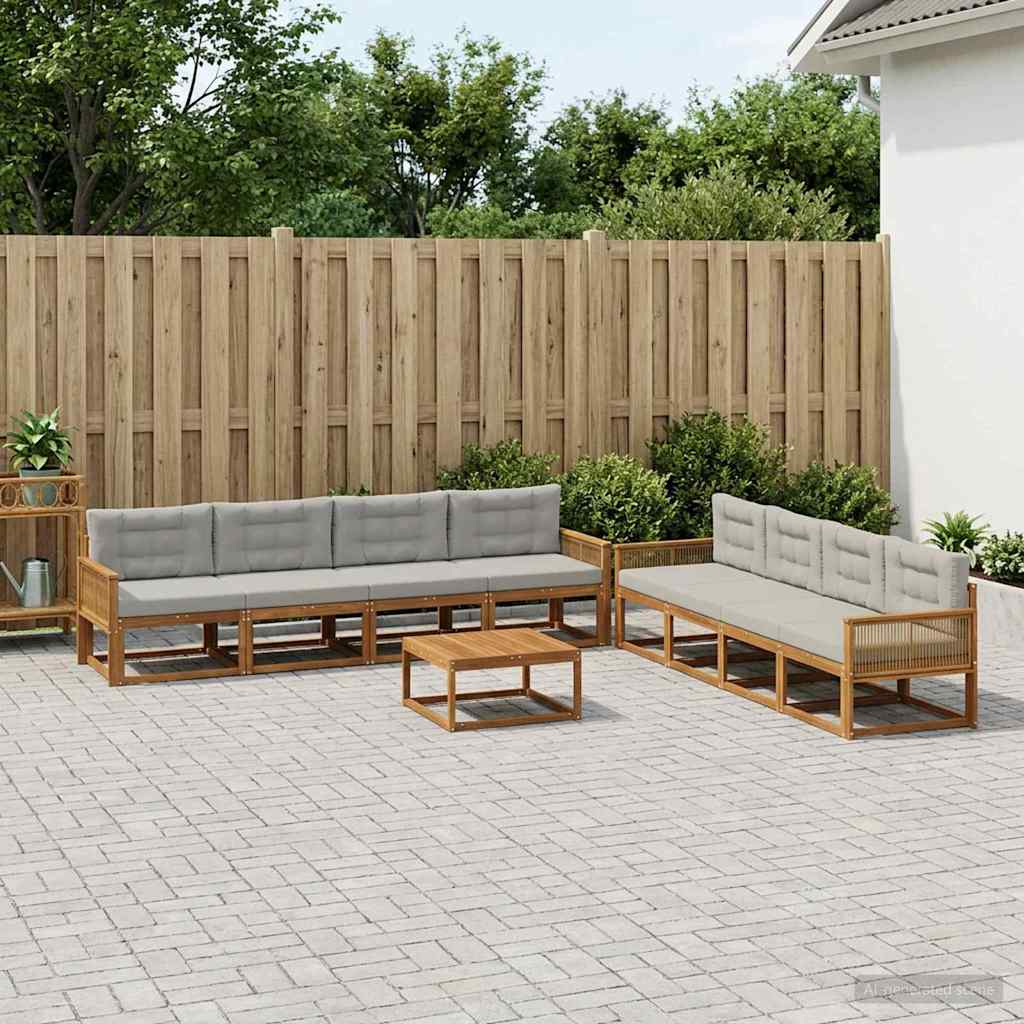Set vanjskih sofa s jastukom 9 pcs Prirodna i Svjetlosiva